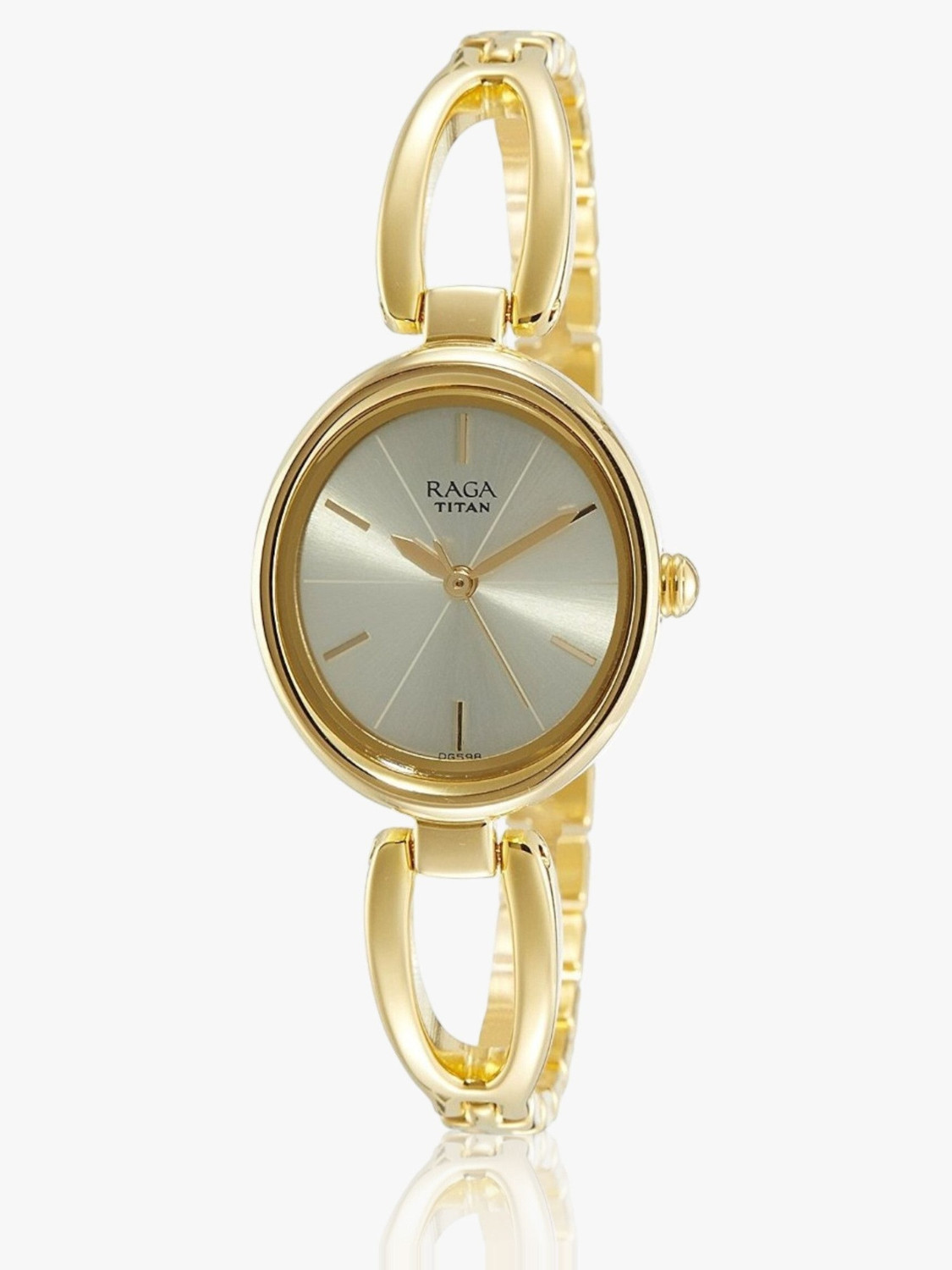 Image of Titan NP2579YM01 Titan Raga Viva Champagne Dial Gold Metal Strap Analog Watch - For Women