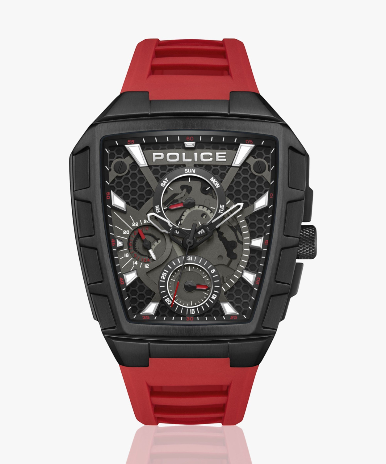 Image of Police FW 24 Police Men's Tough Gear KL Rahul Edition Multifunction Watch Red Silicone Strap Analog Watch - For Men