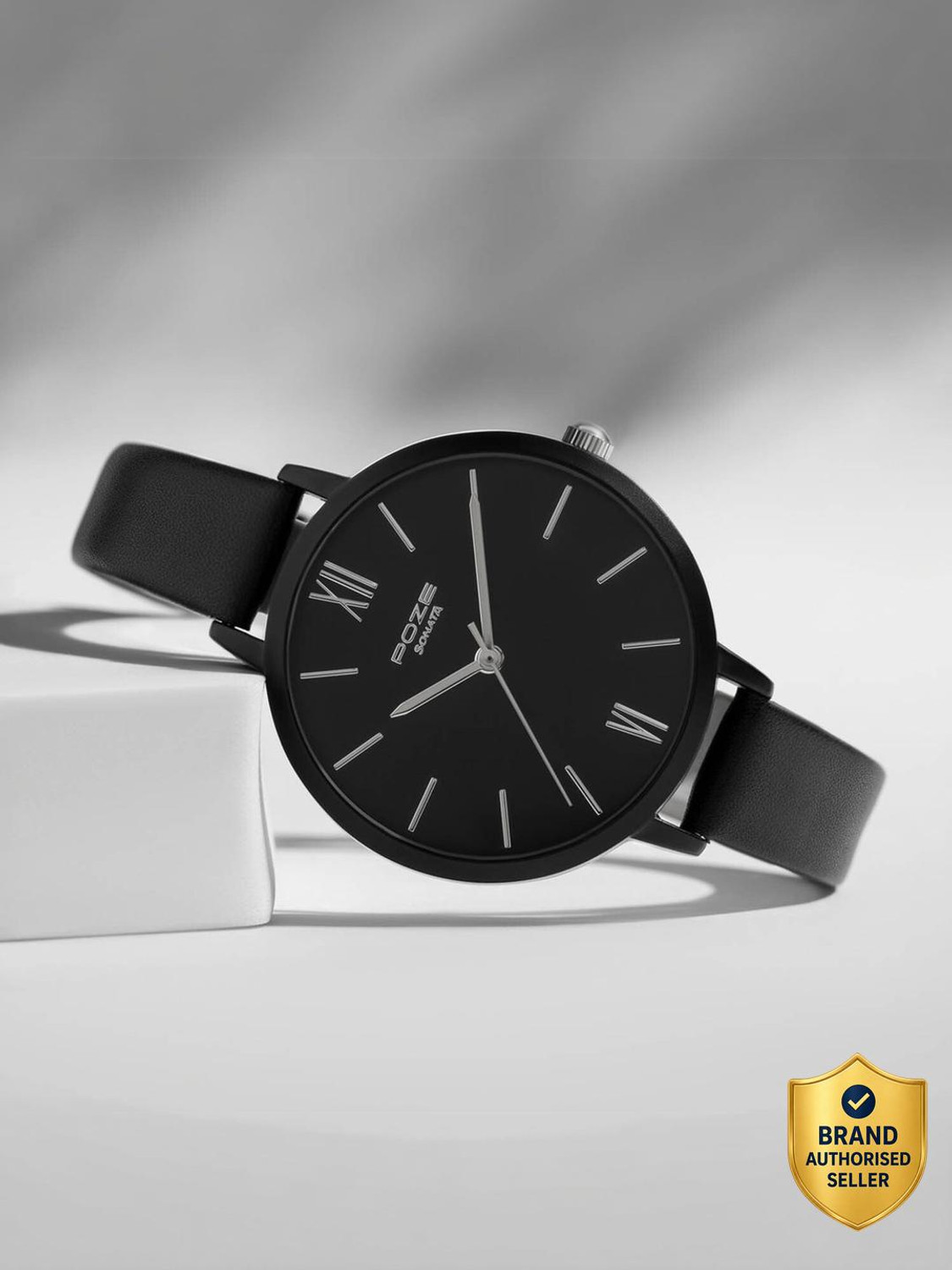 Image of SONATA Sonata Poze Quartz Analog Black Dial Leather Strap Watch for Women - SP80075KL04 Analog Watch - For Women