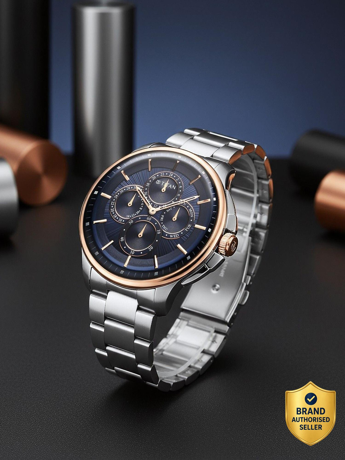 Image of Titan Titan Classique Four Eye Multifunction Titan Classique Four Eye Multifunction Analog Blue Dial Watch for Men Analog Watch - For Men