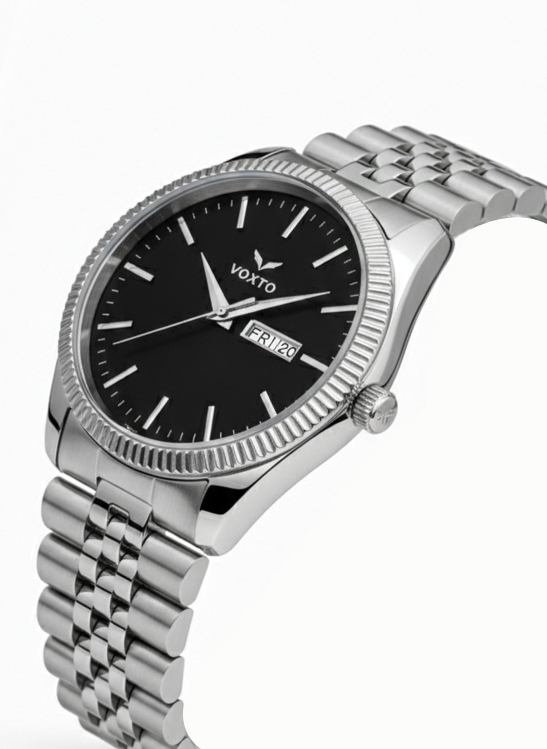 Image of VOXTO RLX0BLK01022 VOXTO Classic Black Dial with Day & Date Display and Stainless Steel Chain Analog Watch - For Men