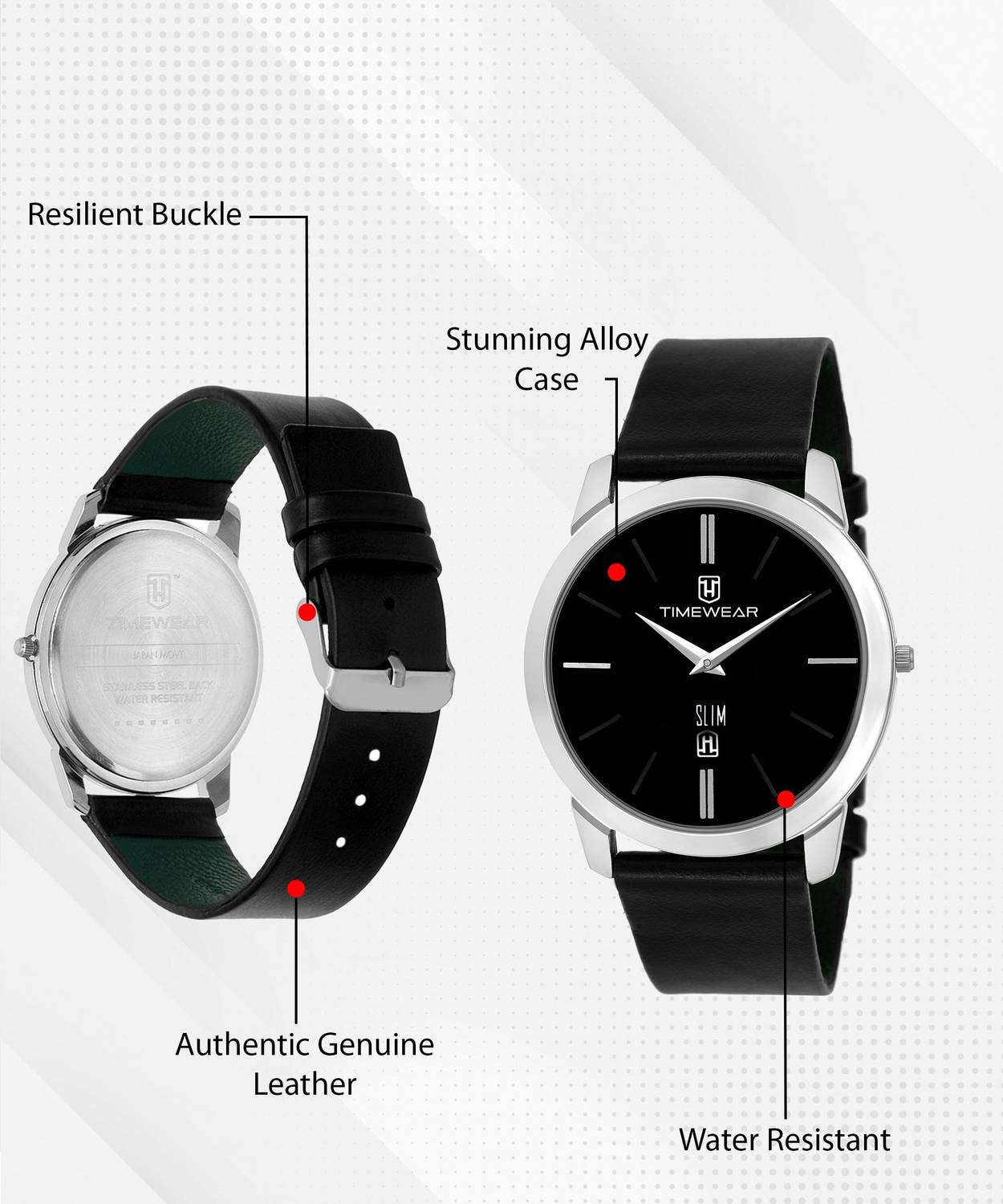 TIMEWEAR 175BDTG Slim Series Black Leather Watch - Image 2
