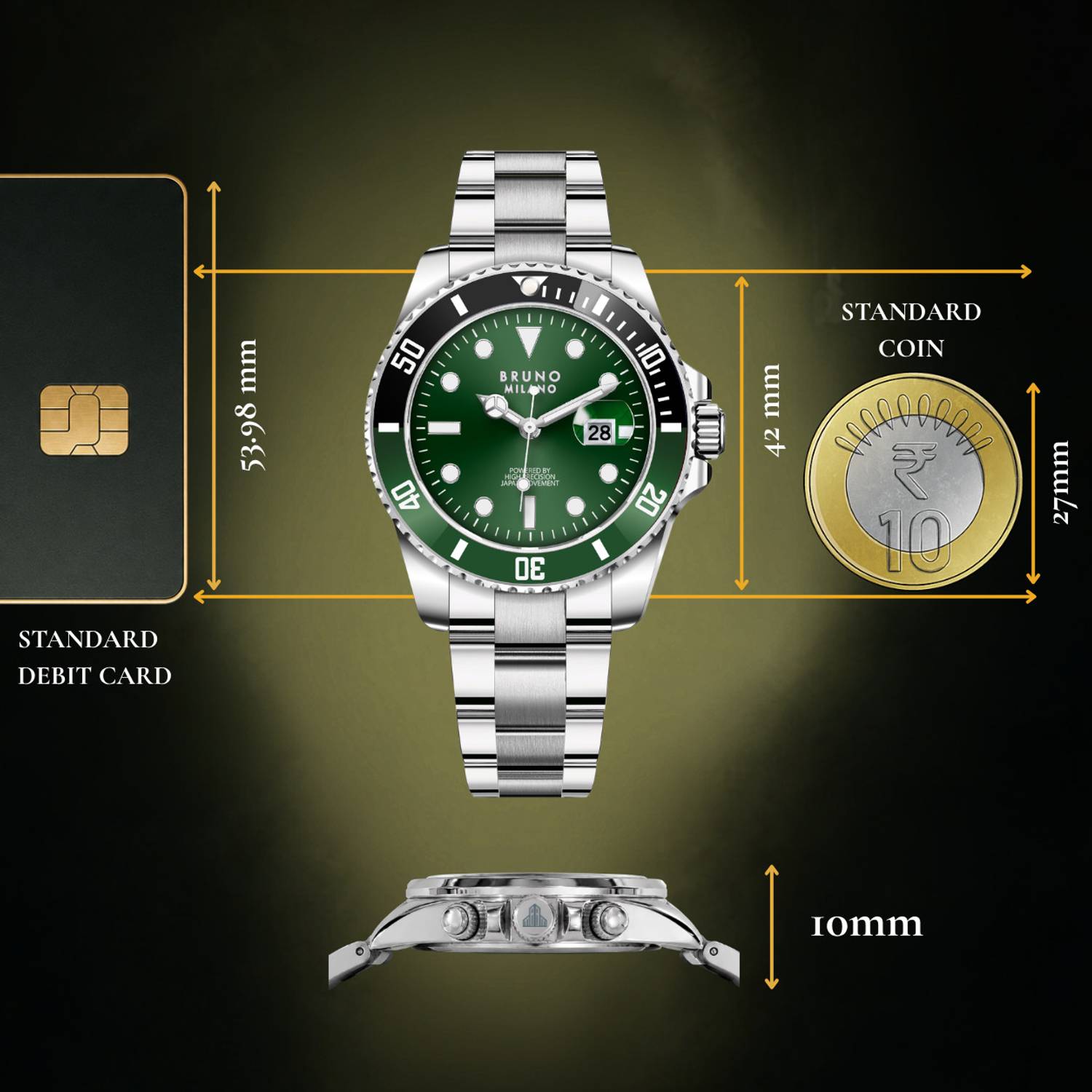 Bruno Milano Luxury Green Black Stainless Steel Analog Watch for Men - Image 5