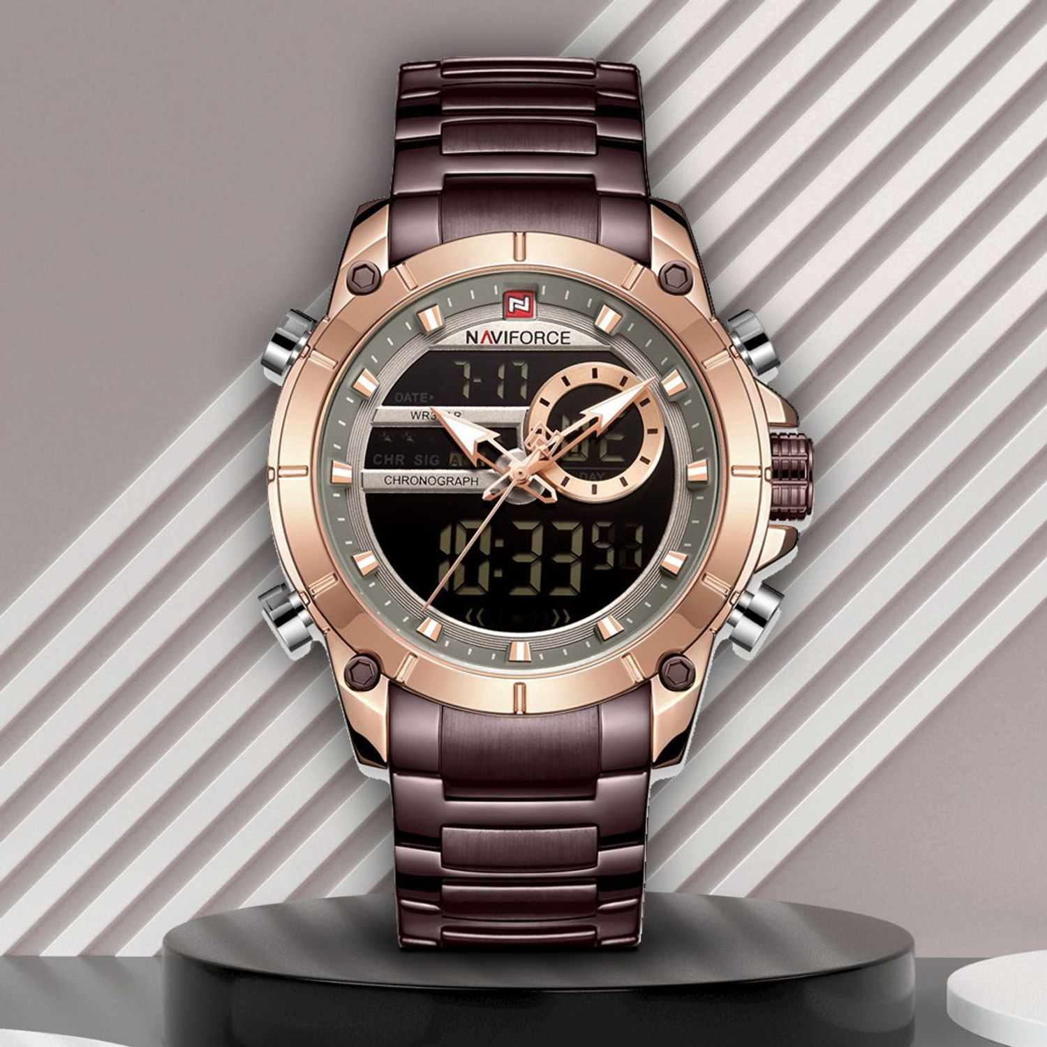 Image of NAVIFORCE 9163 eye catchy color and feature loaded attractive Analog-Digital Watch - For Men
