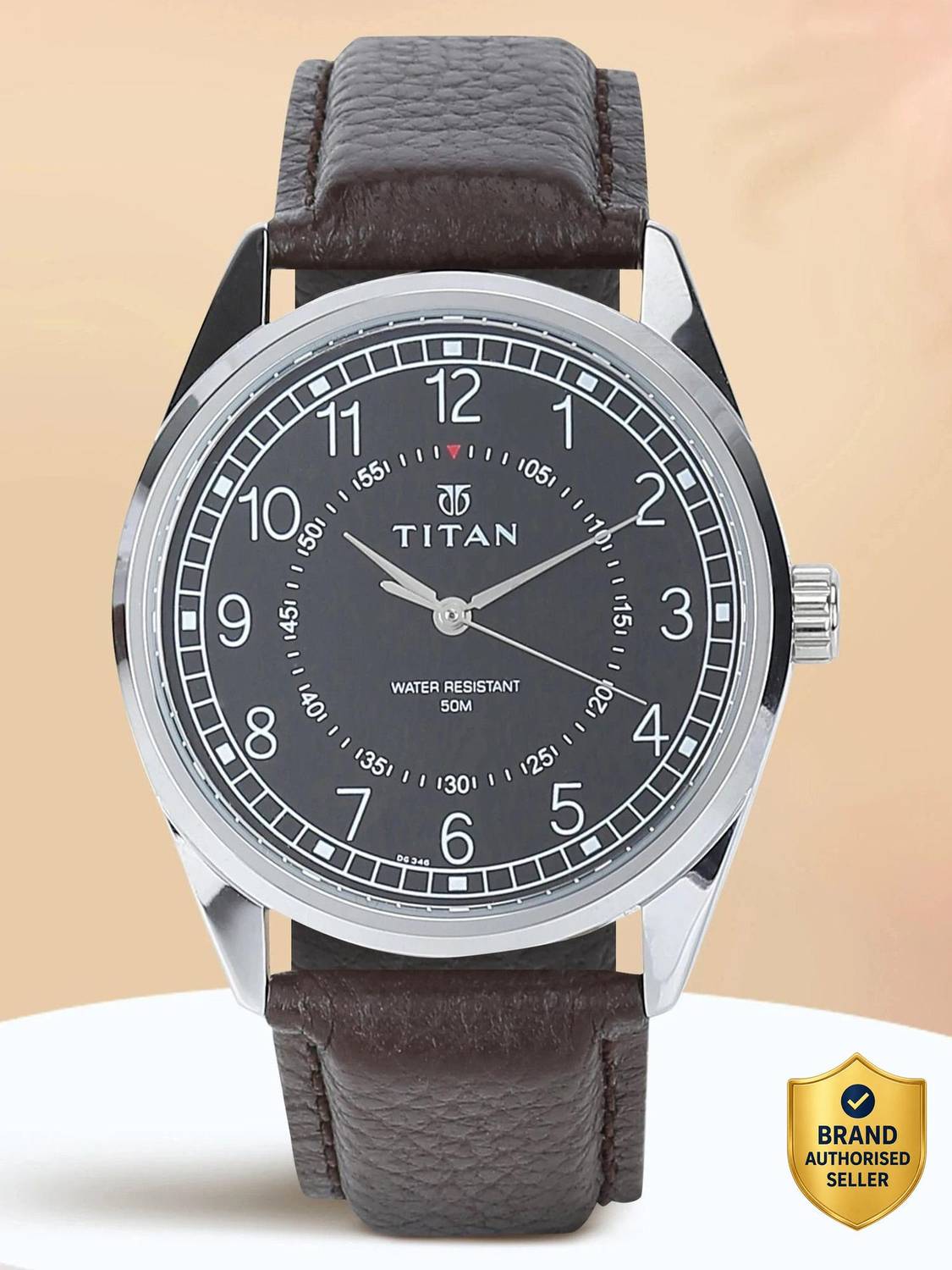 Titan Workwear Black Dial Brown Leather Strap Watch - Image 1