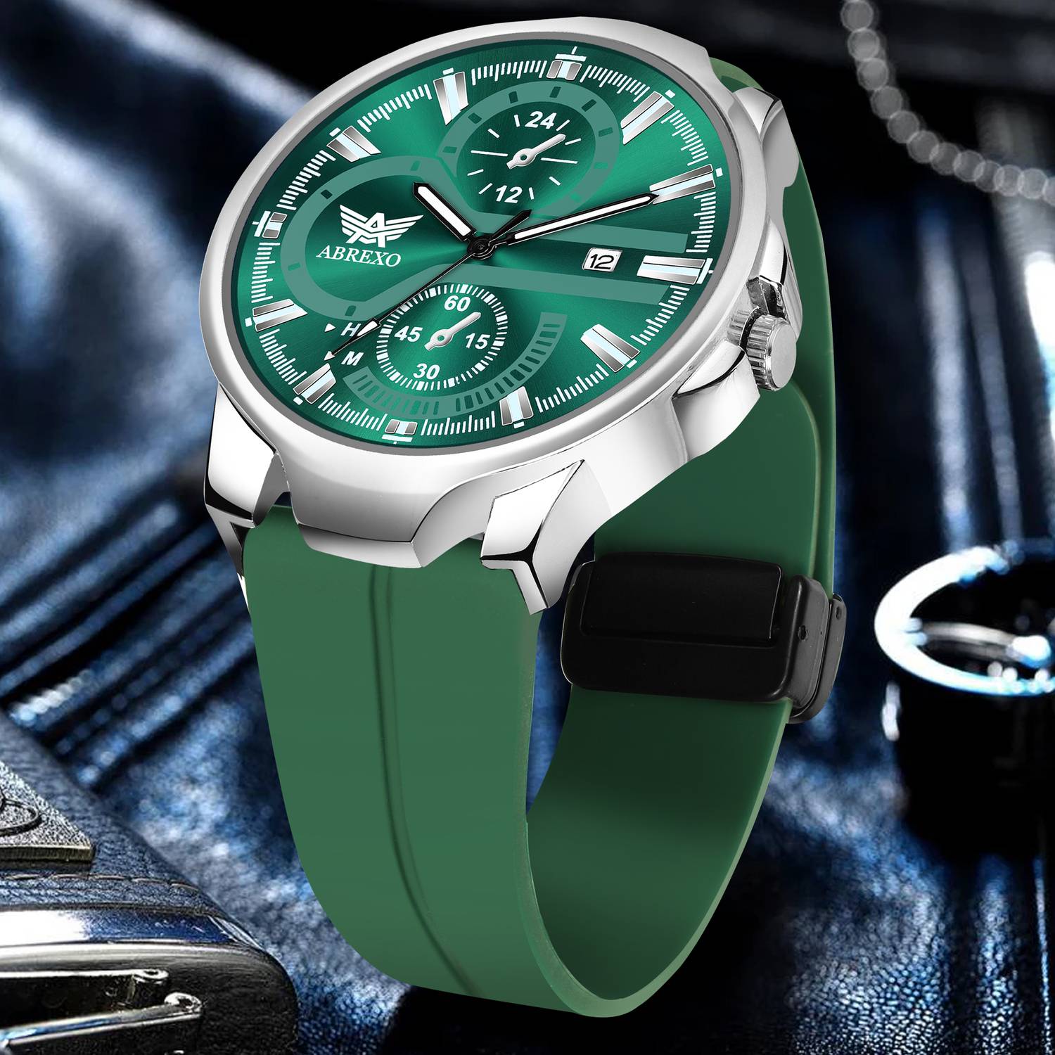 ABREXO Abx4029-SL GRN MGT ST Chronograph Look Date Working Green