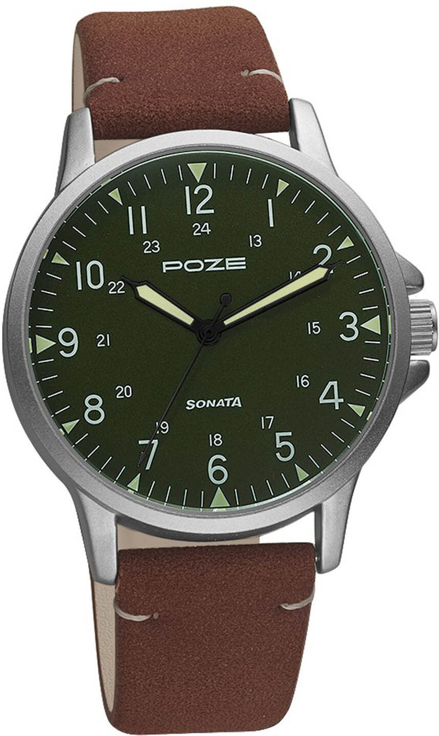 Image of SONATA Sonata Poze Quartz Analog Green Dial PU Leather Strap Watch for Men Analog Watch - For Men