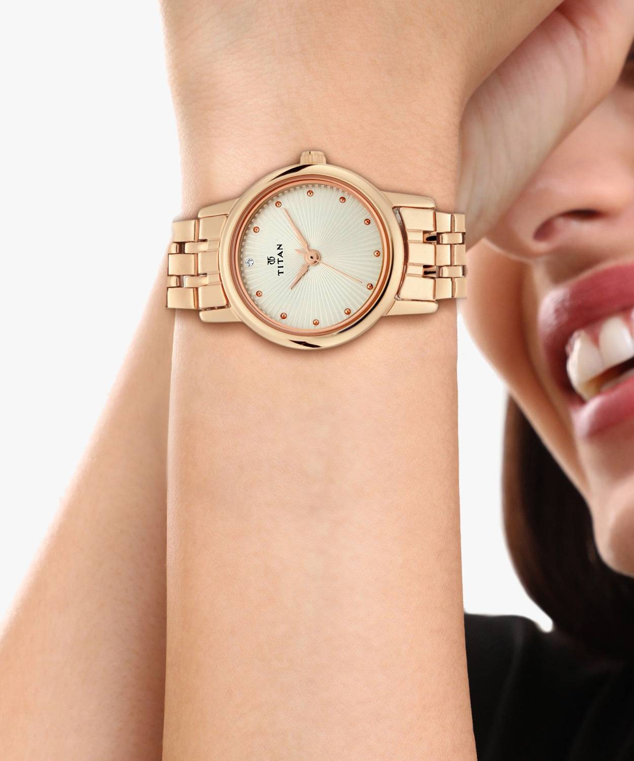 Titan Women\'s Watch NS2593WM01 Quartz Silver Dial Rose Gold Stainless Steel 25mm Titan NP2593WM01 Titan Silver Dial Rose Gold Stainless Steel  main image 3