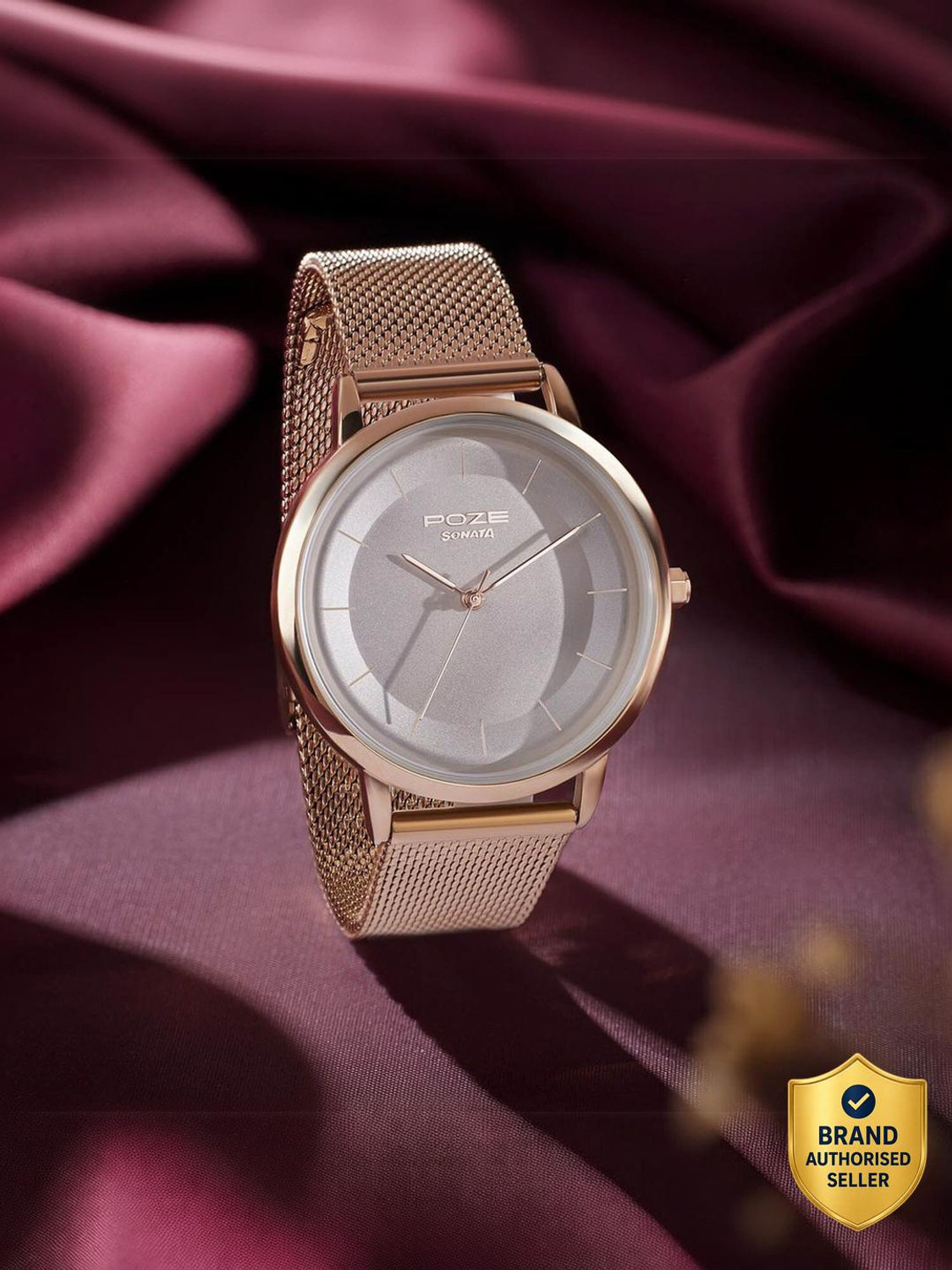 Image of SONATA Sonata Poze Quartz Analog White Dial Mesh Strap Watch for Women - SP80062WM01 Analog Watch - For Women