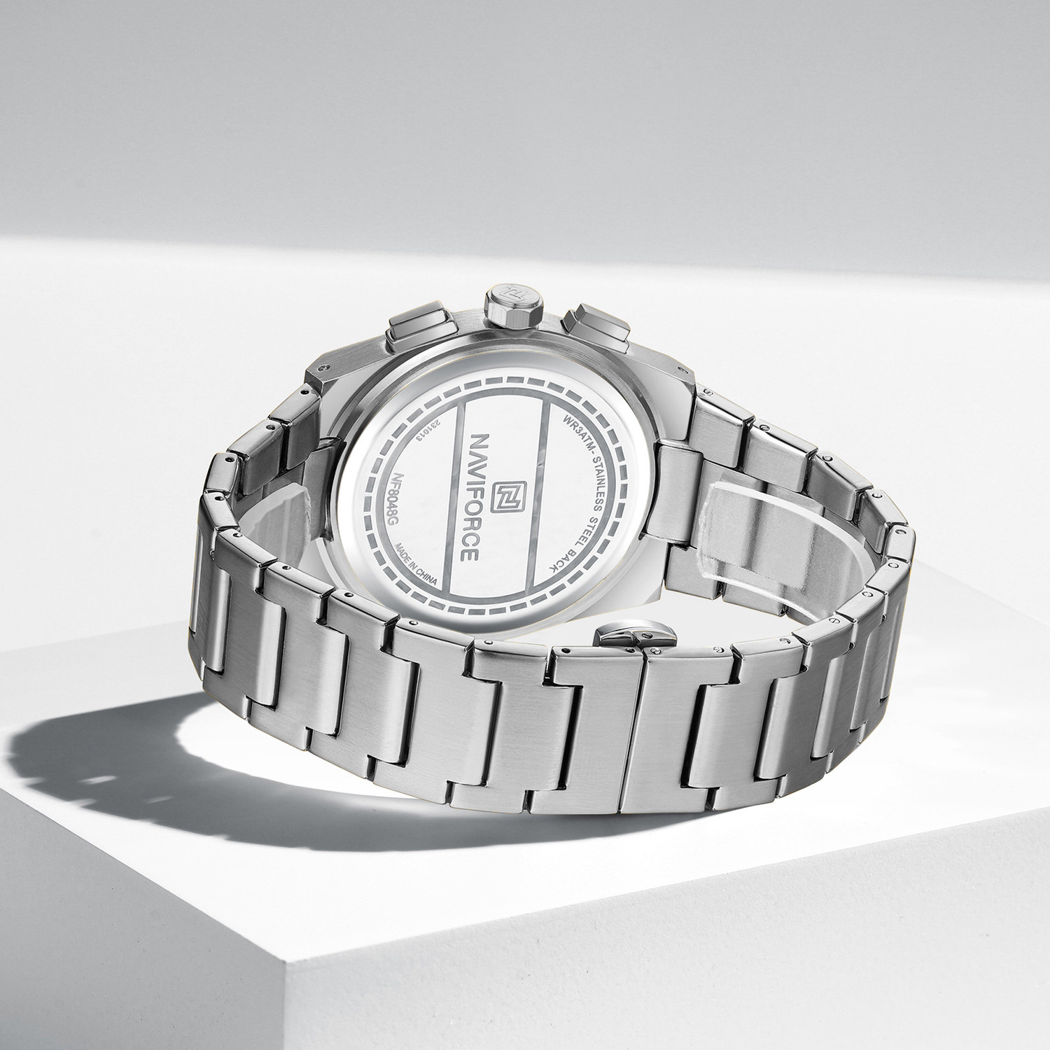 Image of NAVIFORCE NF8048G White chronograph dial With Silver stainless steel strap Analog Watch - For Men