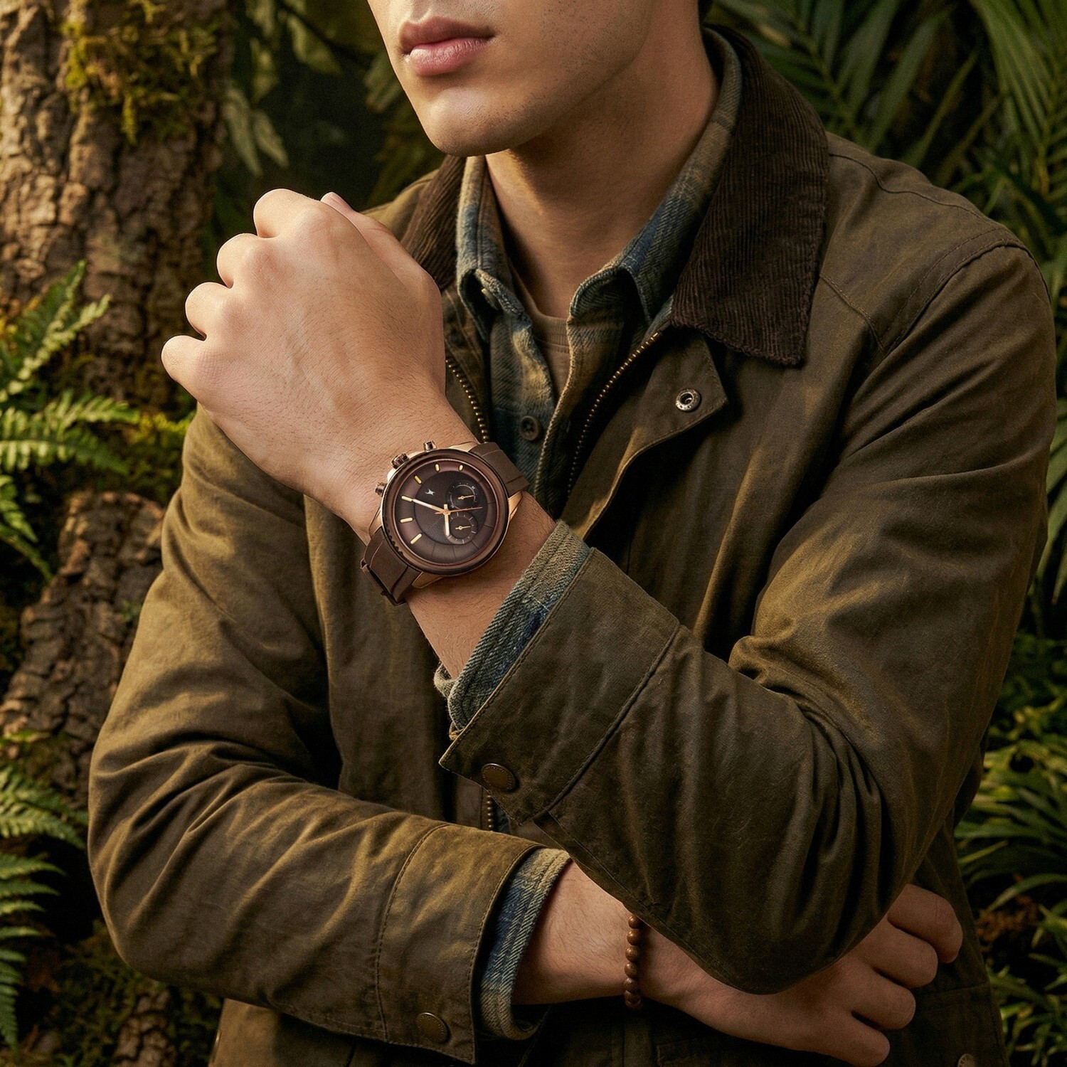 Image of Fastrack Wild Chameleons Back Inspired Bezel With Hue Brown Brown SiliconStrap Analog Watch - For Men