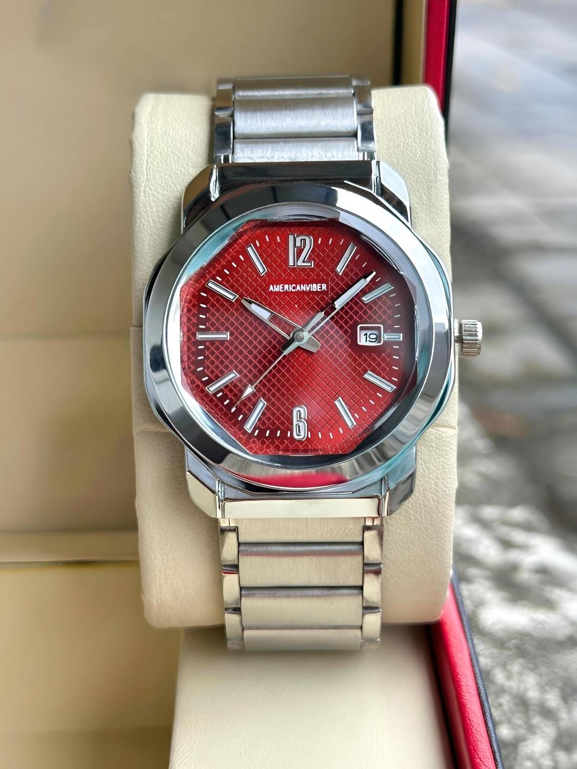 Americanviber AVM0033 Hexa Case Watch | Date Display | Adjustable Lock Analog Watch - For Men