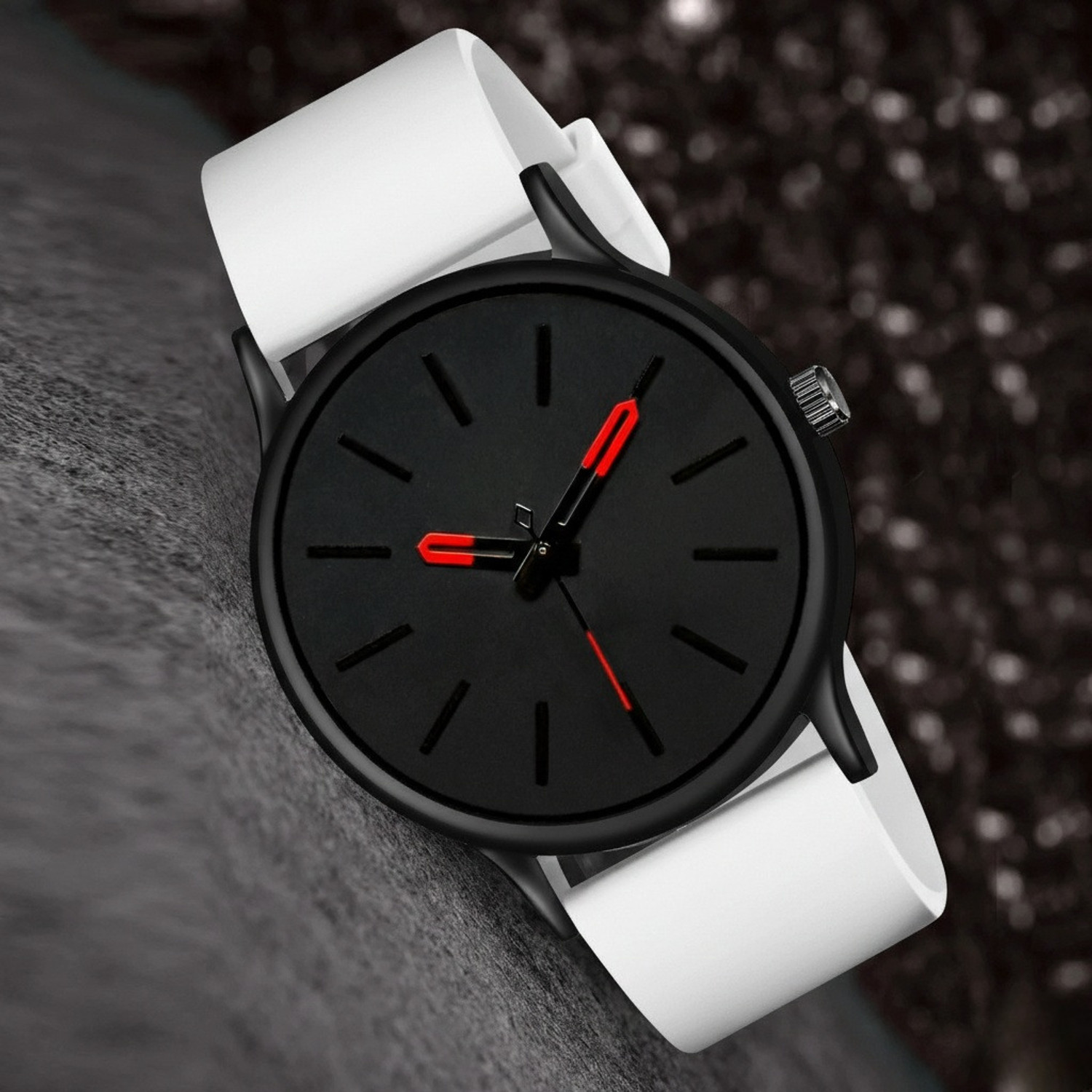 Image of SABHIX Black Dial Red Kata Analog Watch for Men With White Silicone Strap Analog Watch - For Men REWHI-S3