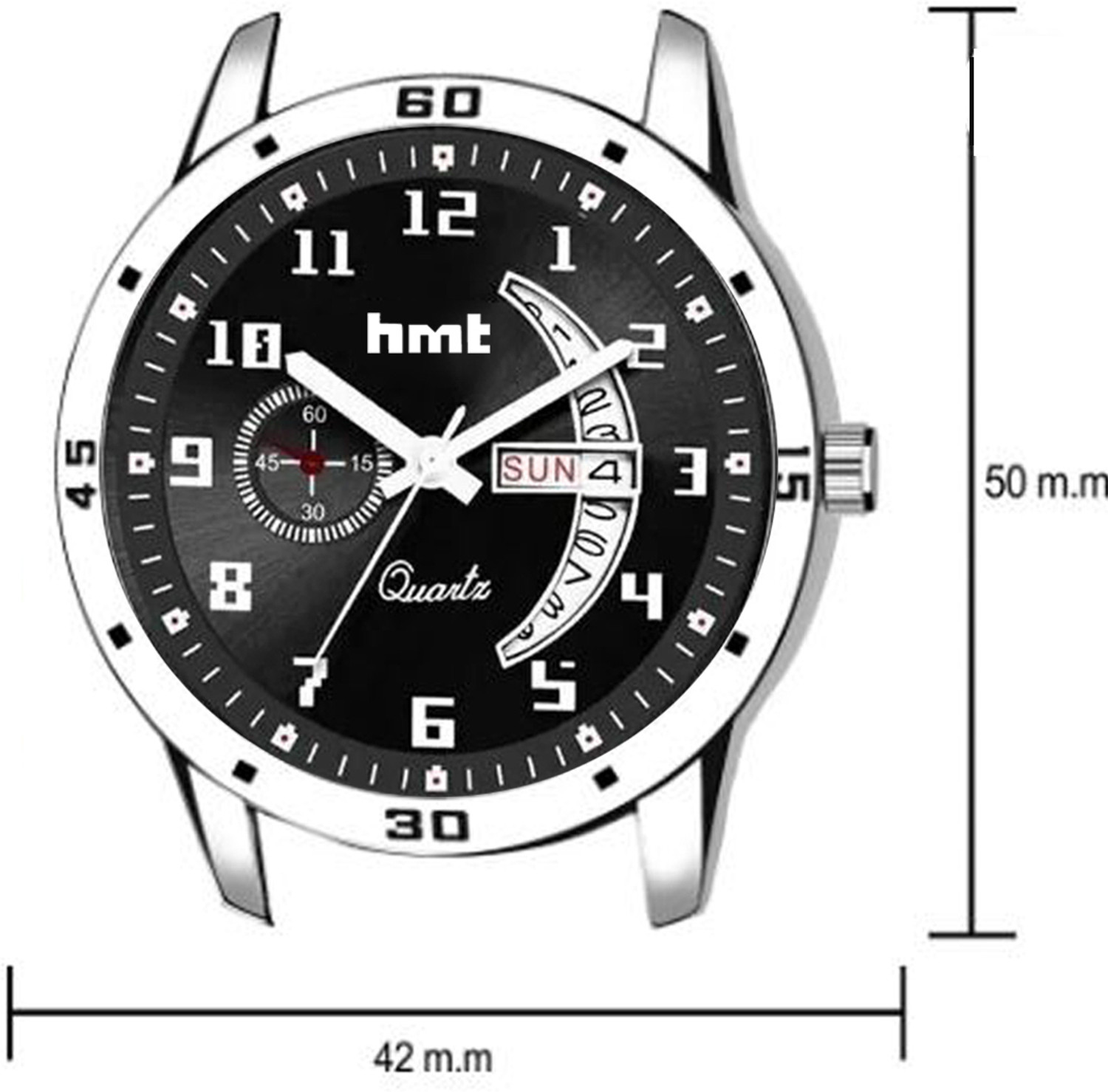 Image of HMT DLX Day & Date Series Original Black HMTS Quartz Steel Wrist Watch Analog Watch - For Men