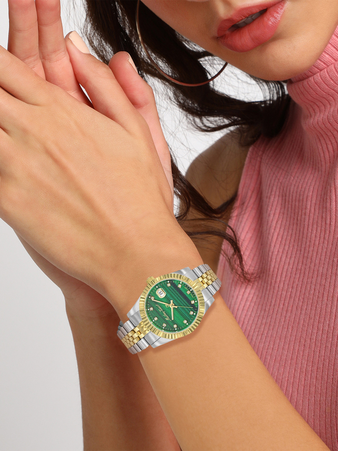 Image of Mathey-Tissot D810BSV Swiss Made Quartz Green Dial Analog Watch - For Women