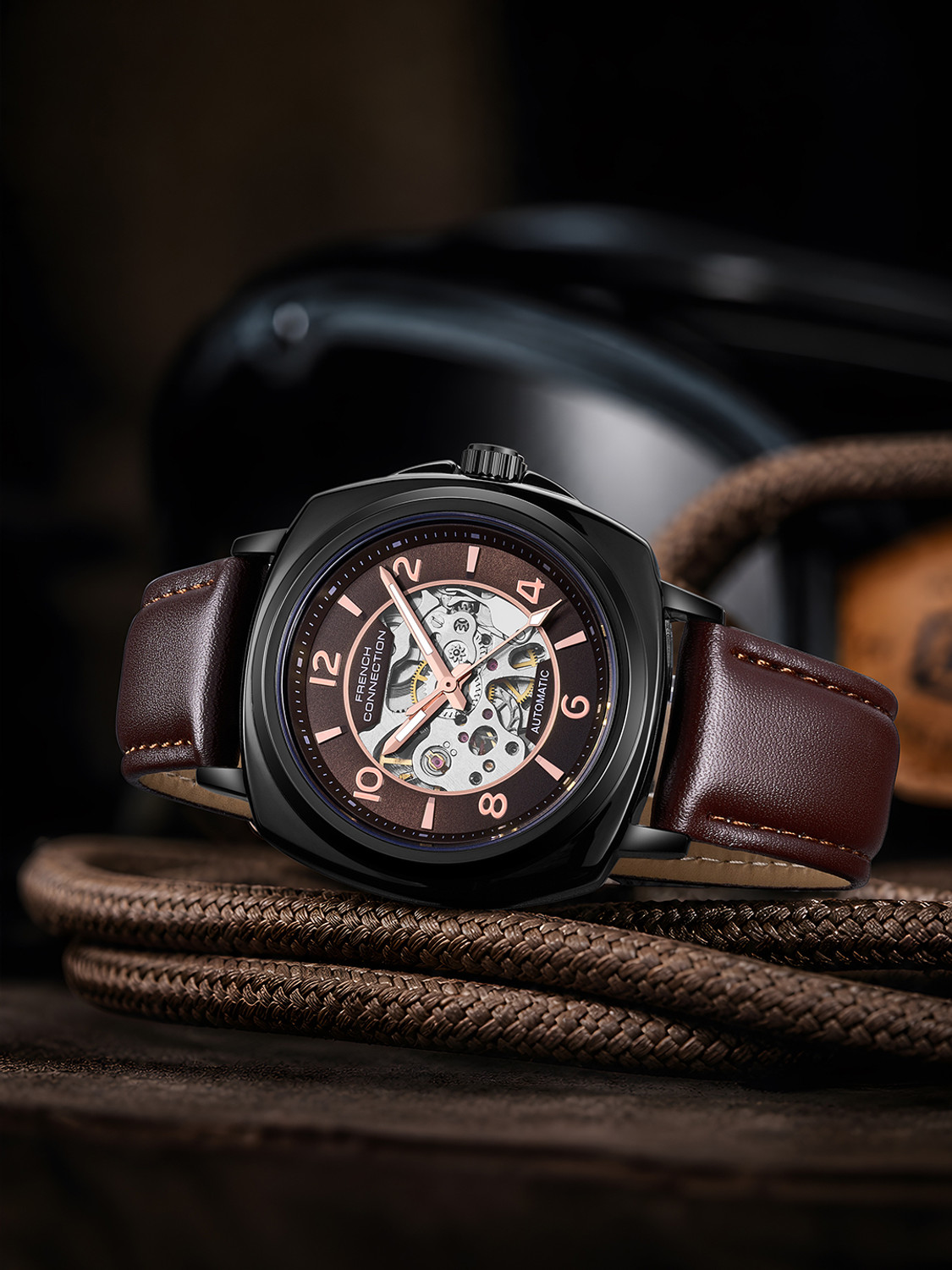 Image of French Connection FCA44BRL Brown Sunray Round Dial Automatic Analog Watch - For Men