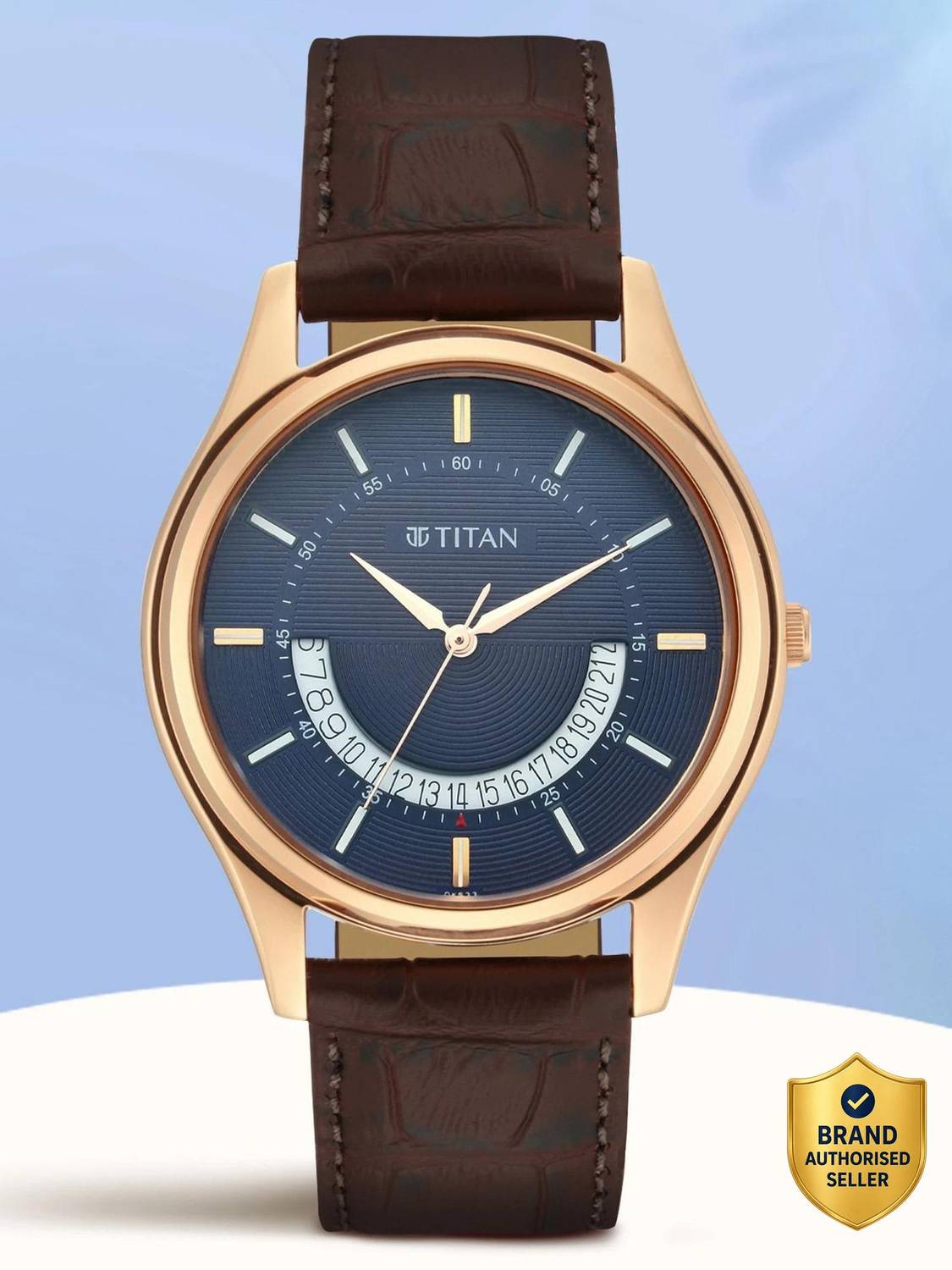 Titan Lagan Quartz Blue Dial Brown Leather Strap Analog Watch - Image 1