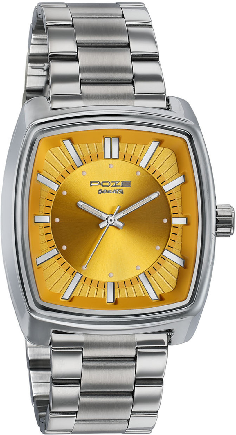 Image of SONATA Poze Drop 9.2 Poze 9 Quartz Deep Mustard Dial IPS Sheet Metal Strap Analog Watch - For Men