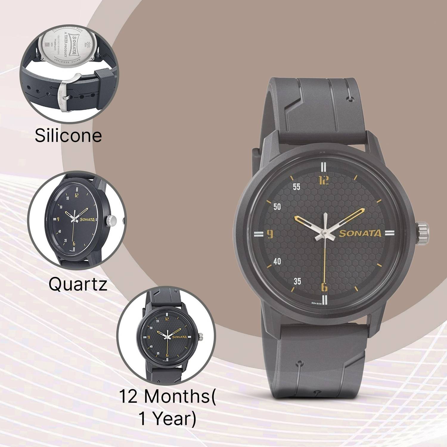 SONATA Volt Black Analog Watch - For Men - Image 3