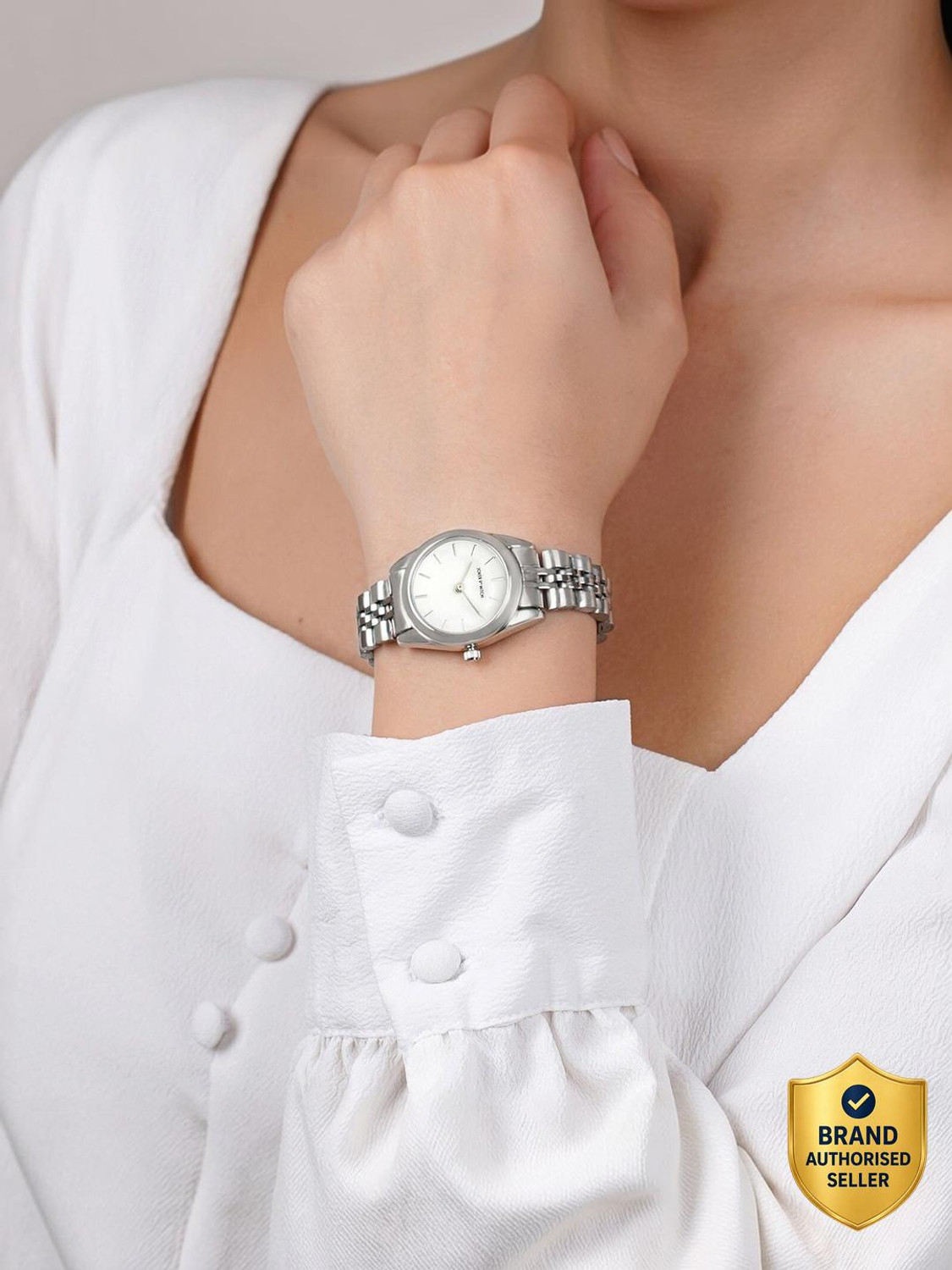 Image of Joker & Witch London White Dial Silver Metallic Link Strap Analog Women's Watch Analog Watch - For Women