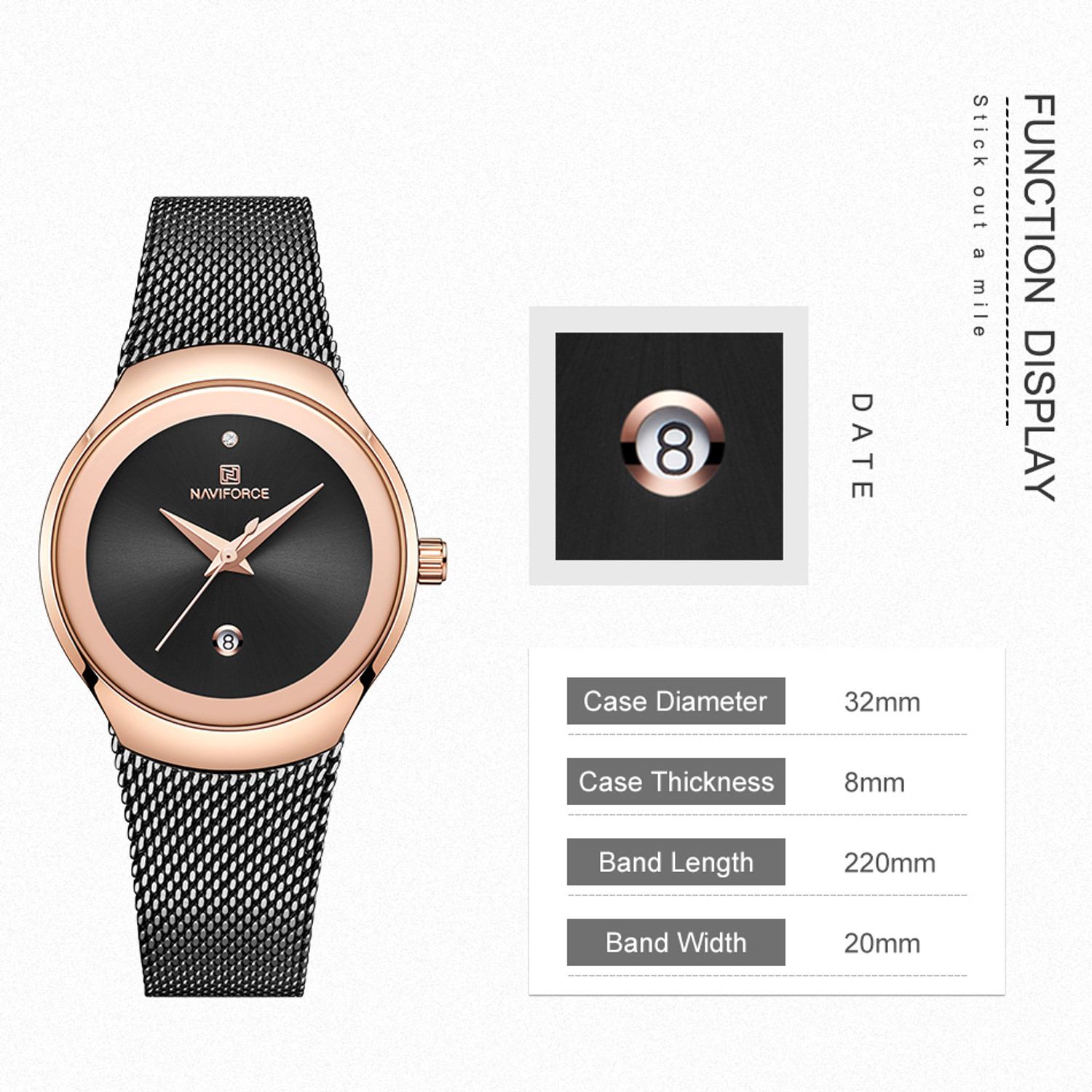 Image of NAVIFORCE 5004 Japanese Quartz Stainless Steel Mesh Strap Elegant Waterproof Wristwatch Analog Watch - For Women