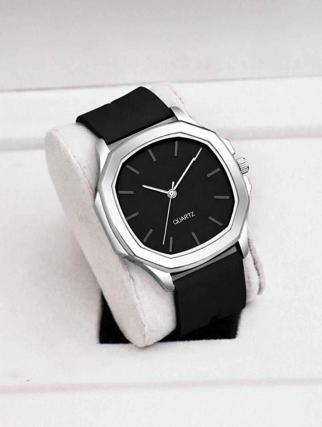 PRAIZY Square Dial Silicone Strap Analog Watch - Men - Image 1