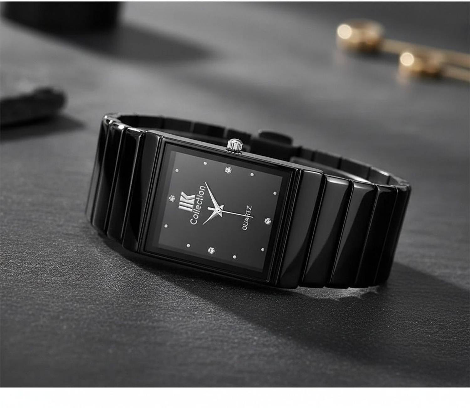 IIK Black Studded Rectangle Dial Analog Watch for Men - Image 4