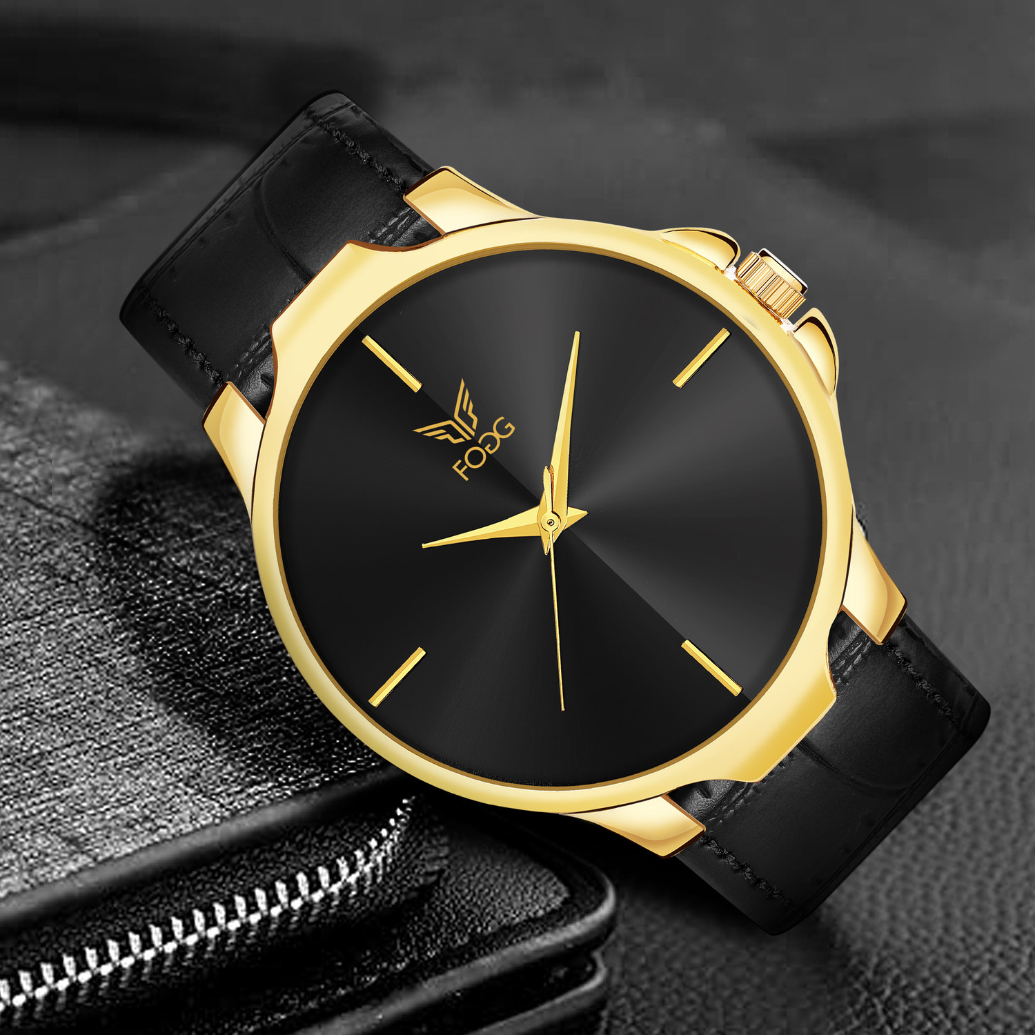 Image of FOGG 1214-Black Big Dial Analog Watch - For Men