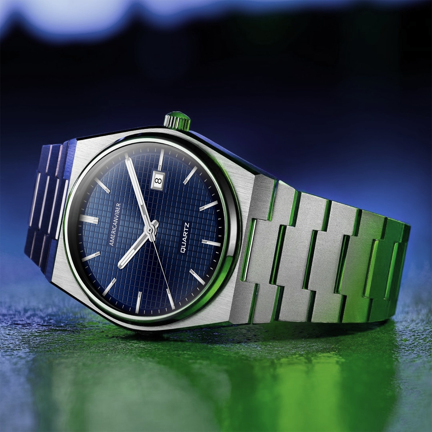Image of Americanviber Premium Stainless Steel Men's Watch | Adjustable Lock | Date Display Analog Watch - For Men
