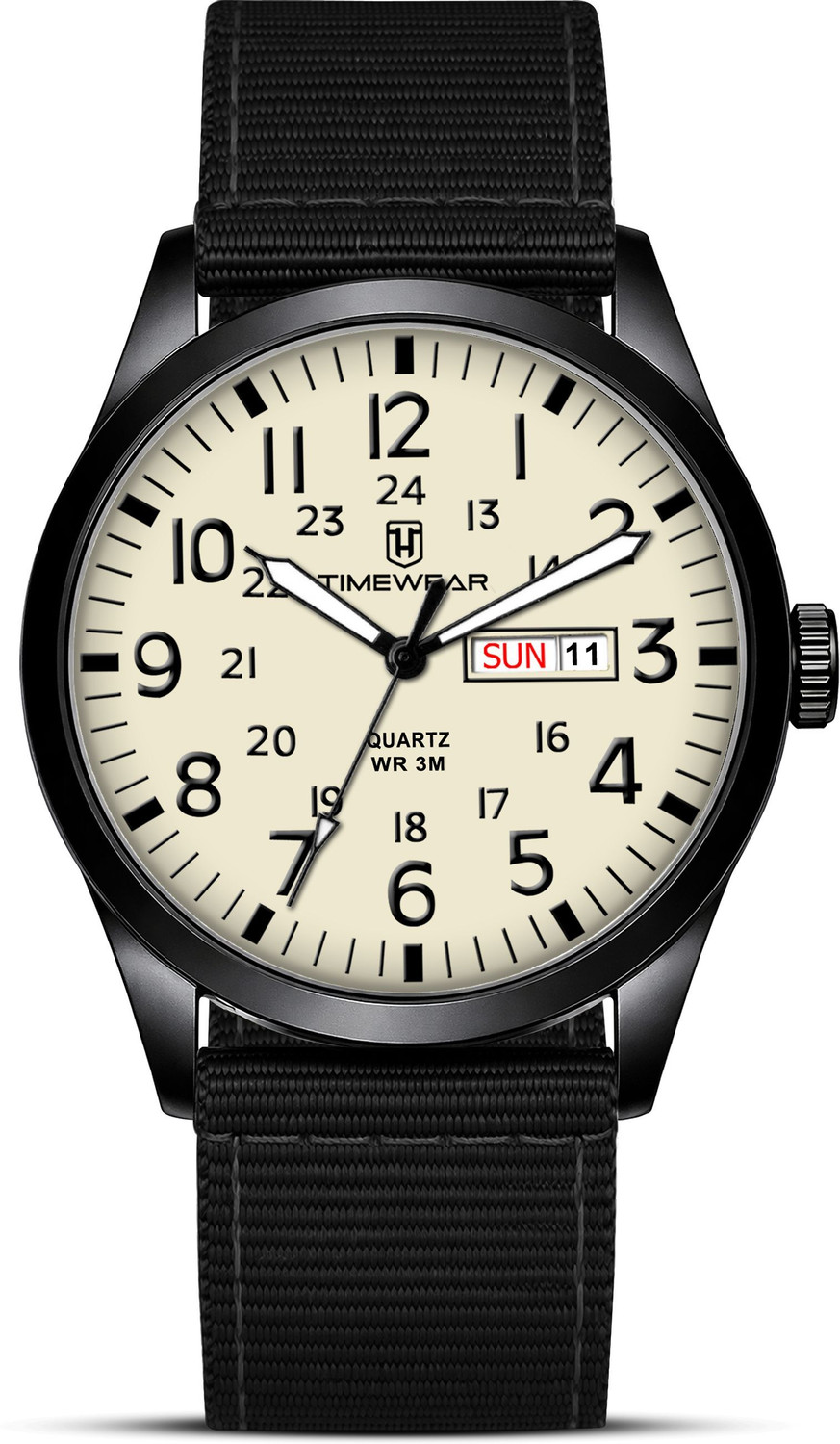 Image of TIMEWEAR 338BBTG TIMEWEAR New Track Number Dial, Day & Date, Black Fabric Strap Analog Watch - For Men