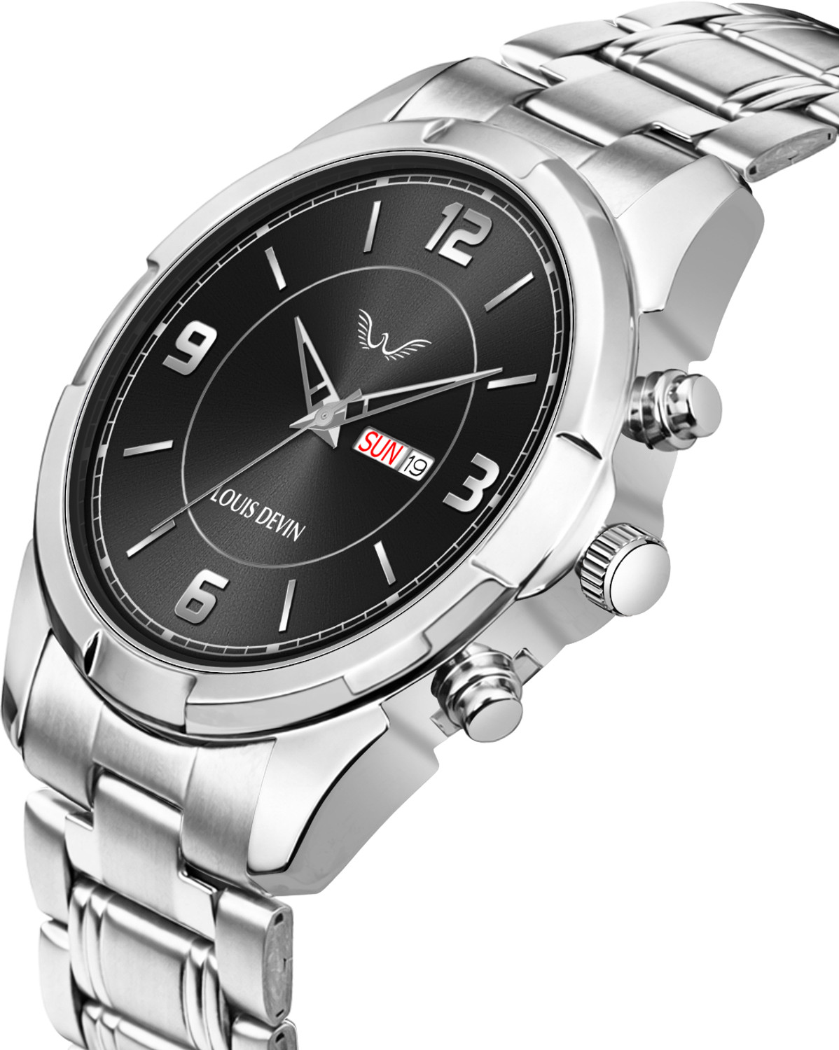 Image of LOUIS DEVIN Stainless Steel Chain Day-Date Display Analog Watch - For Men LD-GR430-BLK-CH