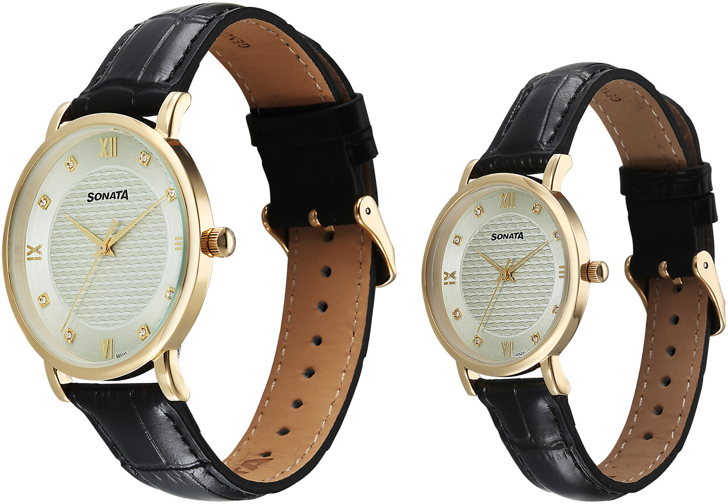 Image of SONATA Perfect Pairs Sonata Perfect Pairs Quartz Green Round Dial Men's and Women's Pairs Watch / Analog Watch - For Men & Women