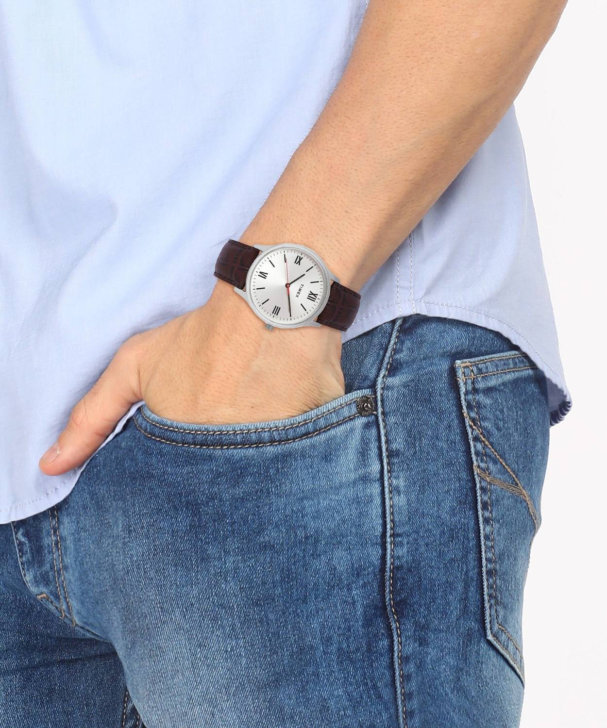 TIMEX Silver Dial Leather Strap Analog Watch - Men - Image 4
