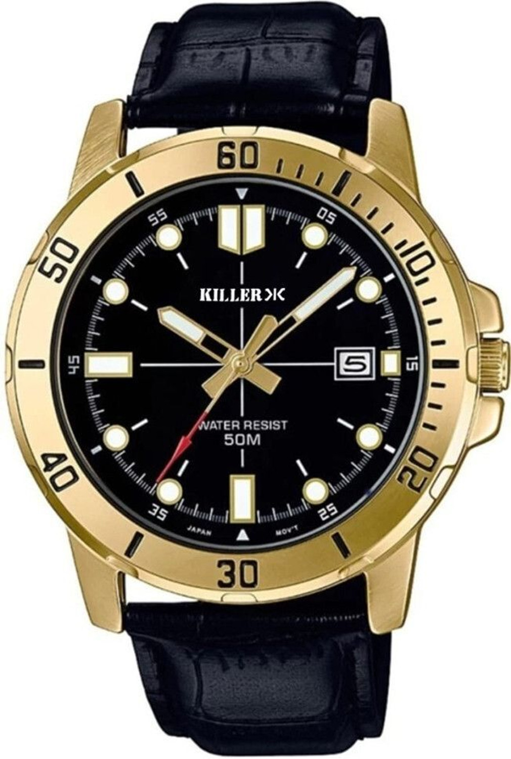 Image of KILLER Killer 7007 Golden Black Edition With Date on 3 Timewear 7007 Golden Black Edition With Date on 3 and Special Golden Hands Used Analog Watch - For Men