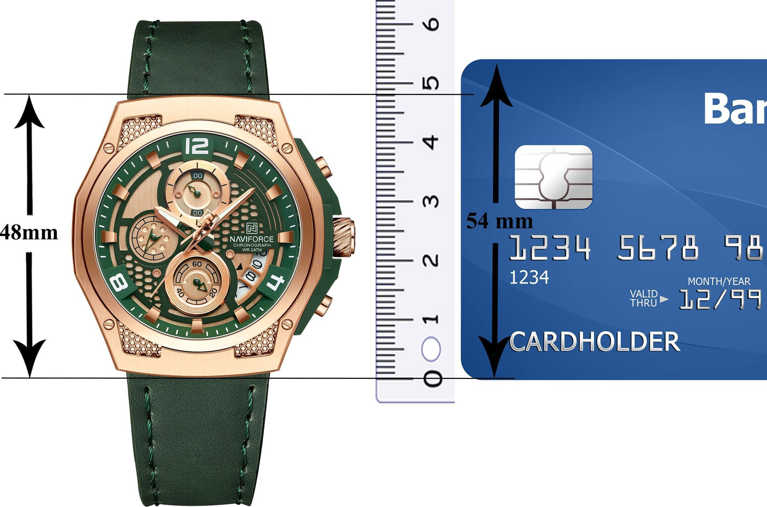 Image of NAVIFORCE NF8051L Distinctive and Elegant Rosegold and Green color Genuine Leather Analog Watch - For Men