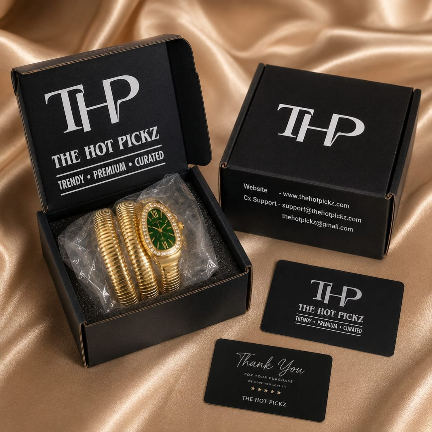 Image of TheHotPickz Snake Coil watch for women | Green Dial with Gold Strap Snake Watch Analog Watch - For Women