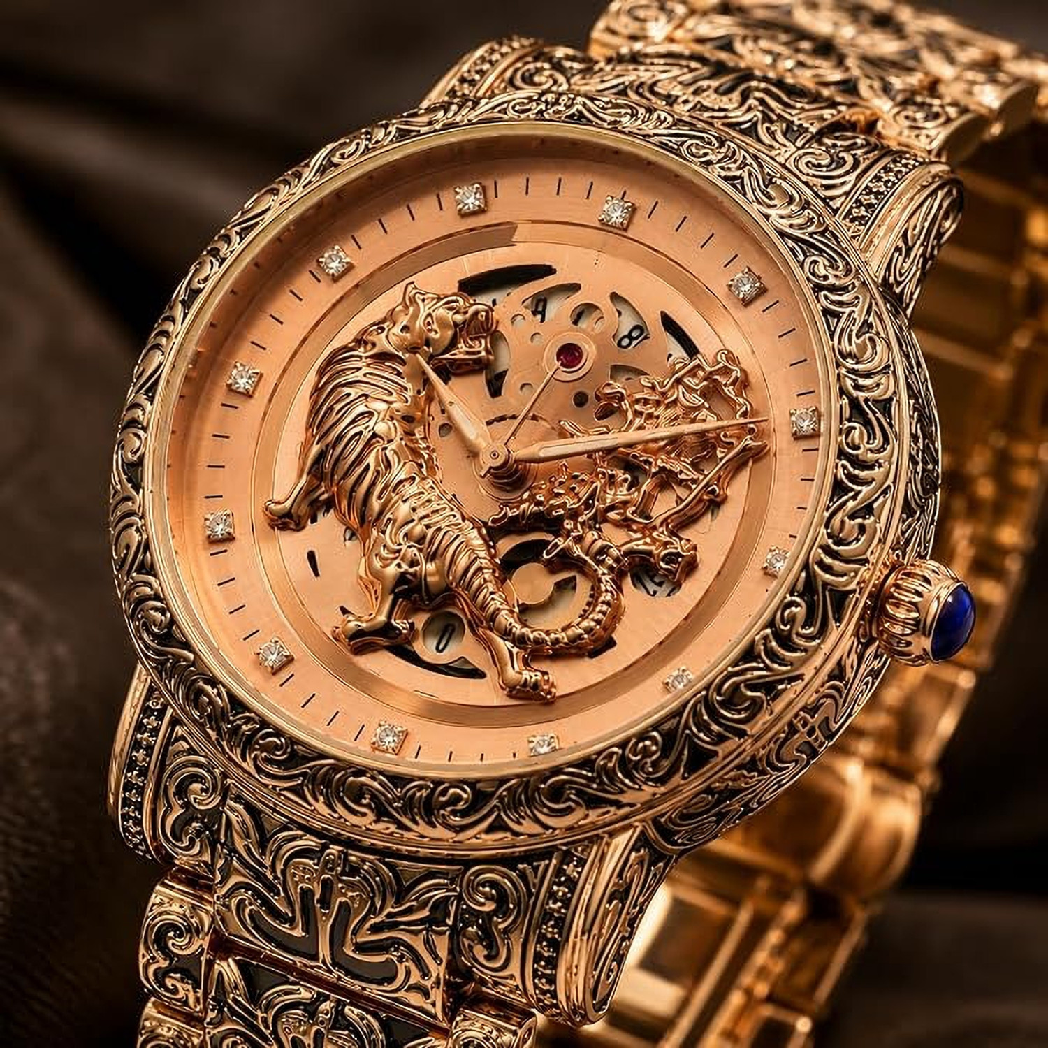 Image of FOREST LUXURY LION CURVED GOLDEN DIAL AND CHAIN MEN WRIST WATCH ANALOG WATCH Analog Watch - For Men EMR-65