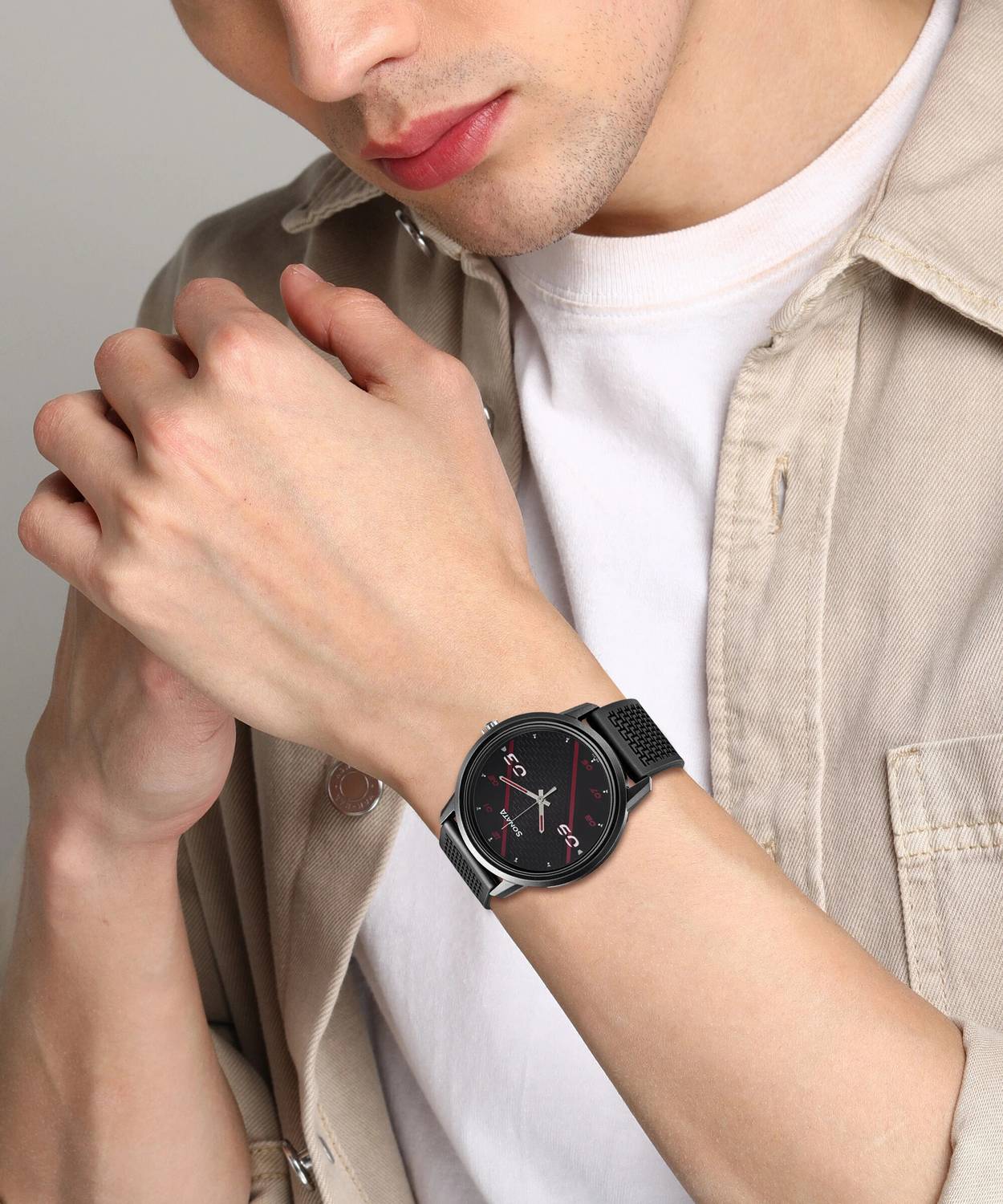 Sonata Volt Black Dial Black Polyurethane Strap Analog Watch - Image 5