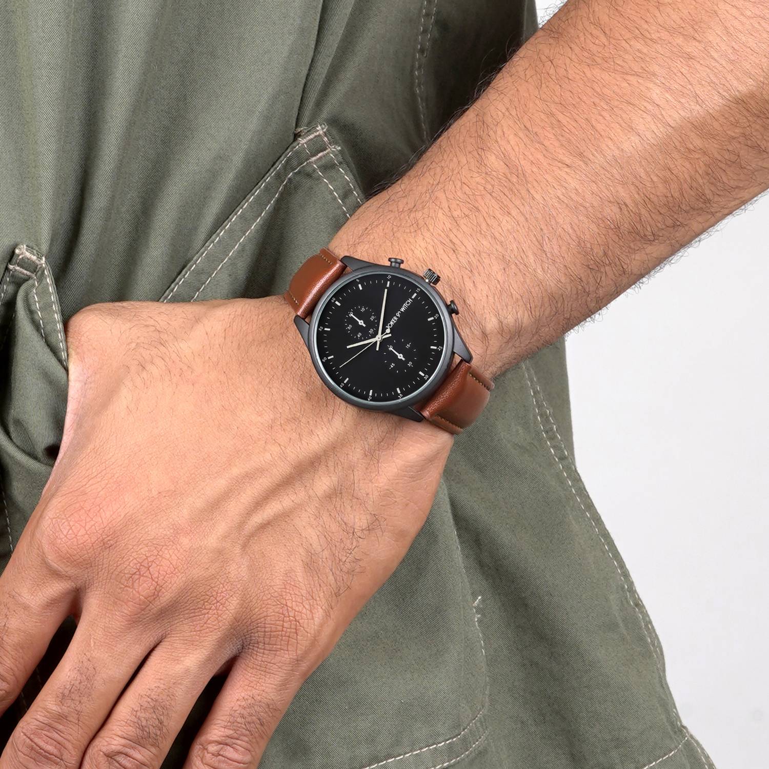 Joker & Witch Beetle Black Dial Brown Faux Leather Strap Analog