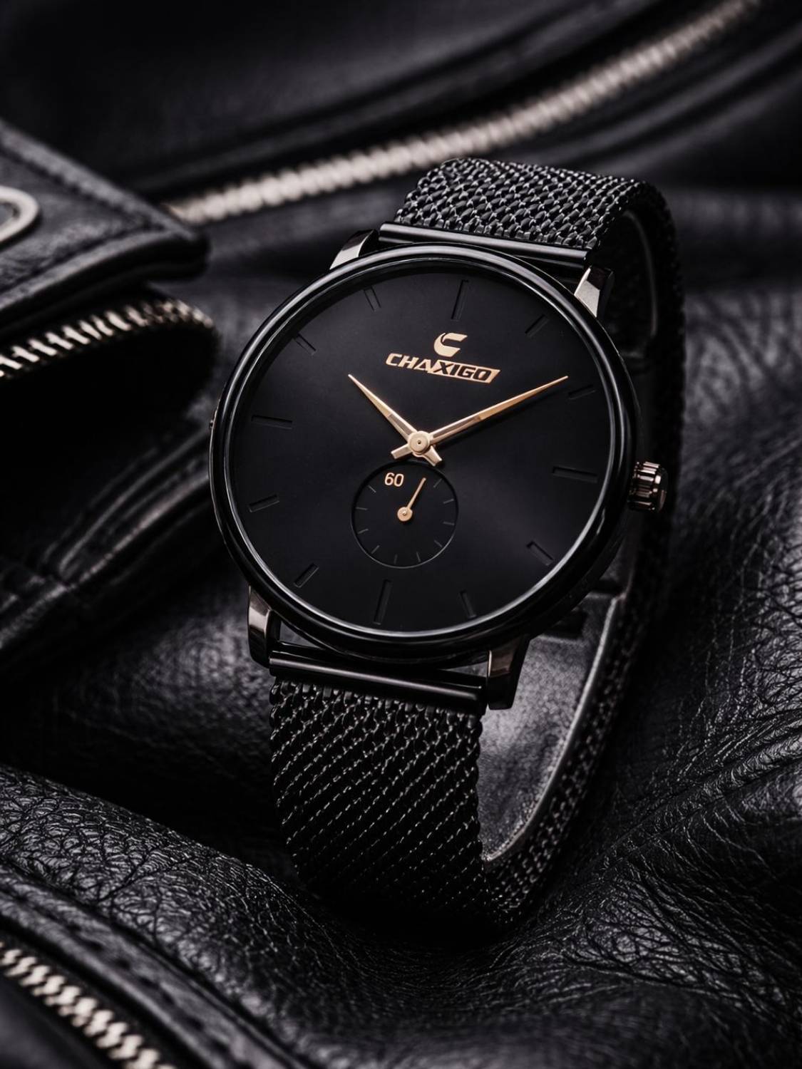 BLACK FLIDAY SALE GODJ Plus シルバー Chaxigo Classic Noir Minimalist Mesh Black Dial with Rose Gold