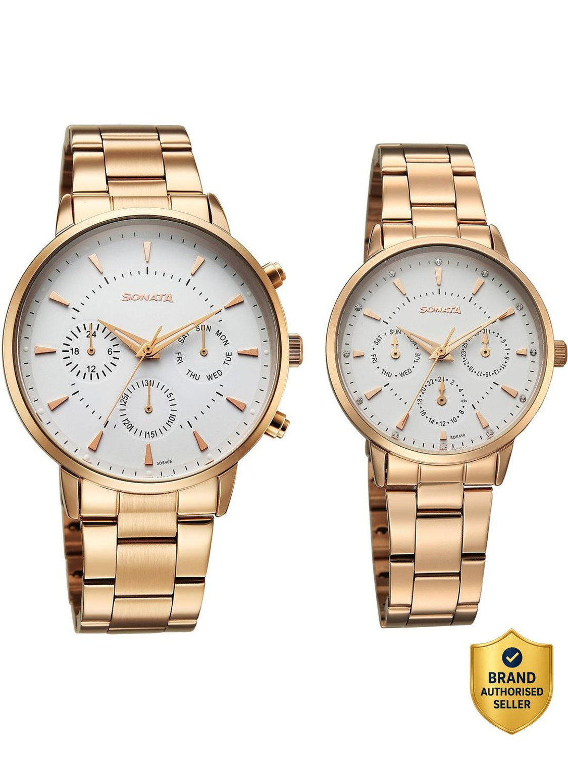 Image of SONATA Perfect Pairs Sonata Perfect Pairs P2 Quartz White Round Dial Men and Women Pair Watch / Analog Watch - For Men & Women