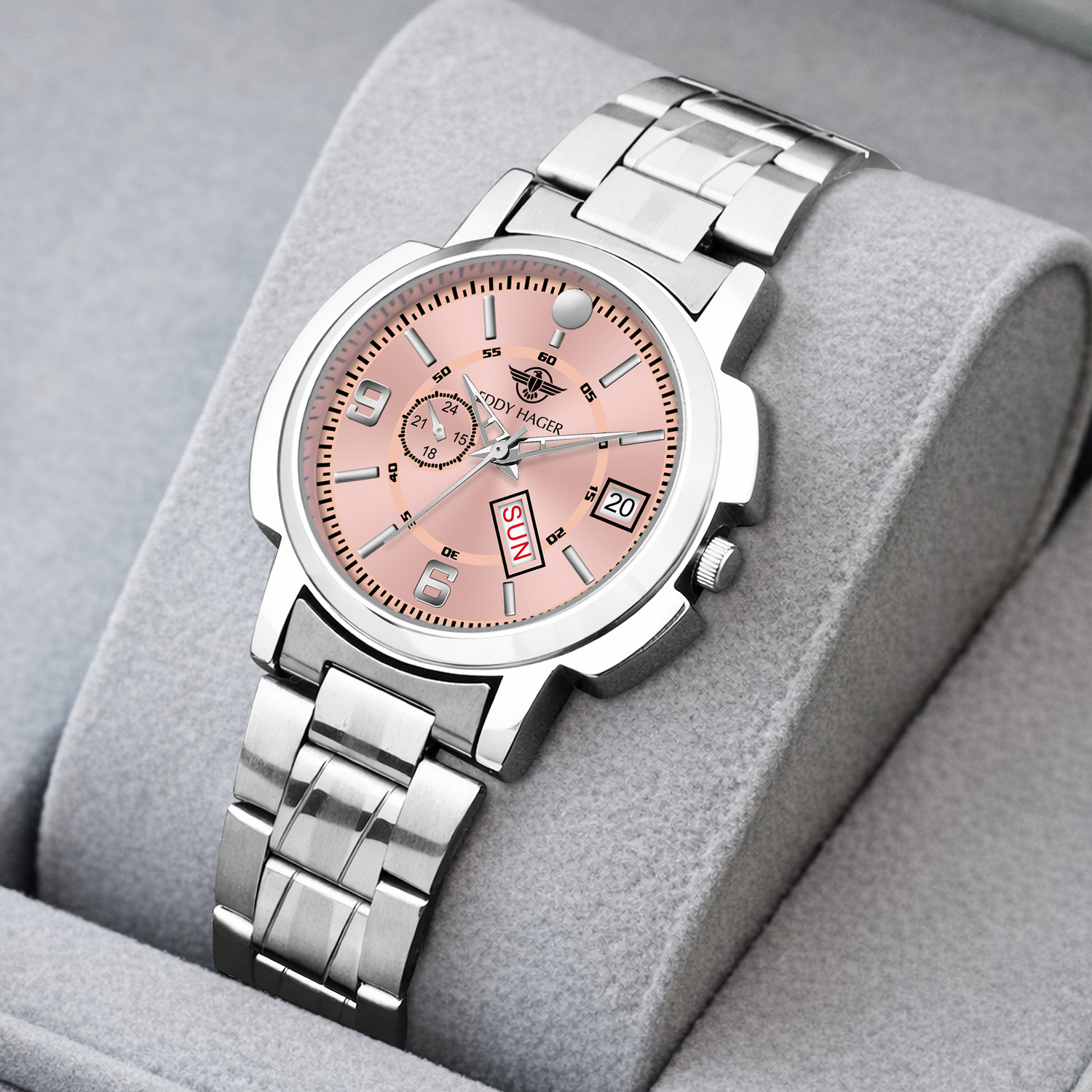 Image of EDDY HAGER EH-451-Pink Day and Date Display Analog Watch - For Women