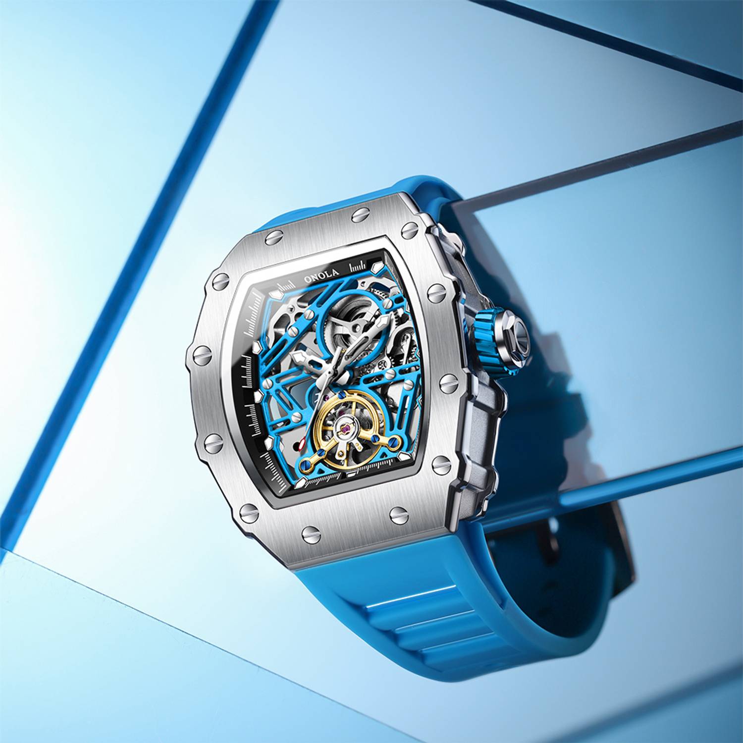 ONOLA Mens Automatic Mechanical Skeleton Dial Watch - Image 2