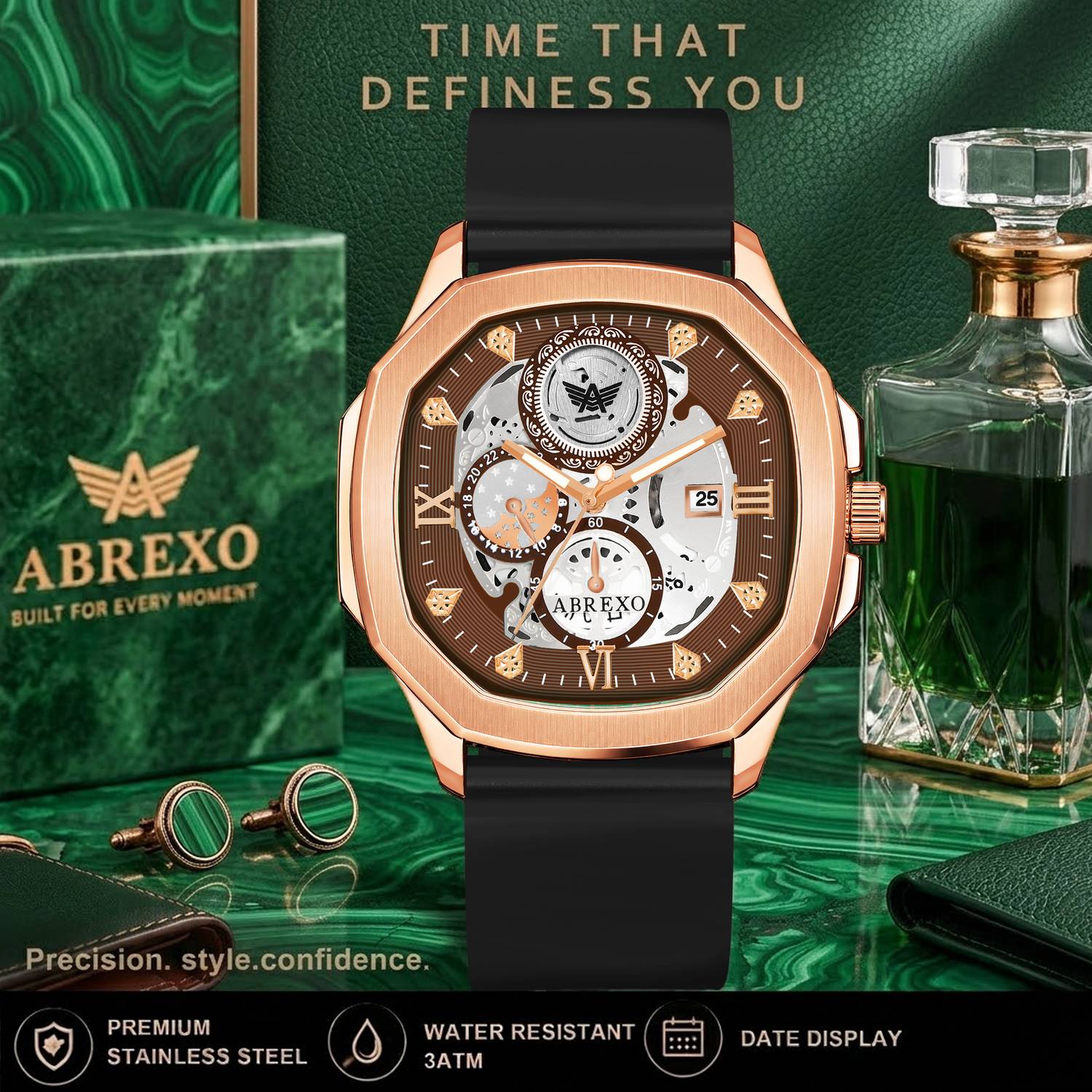 ABREXO Abx830011 Brown Dial Black Strap Watch - Image 4