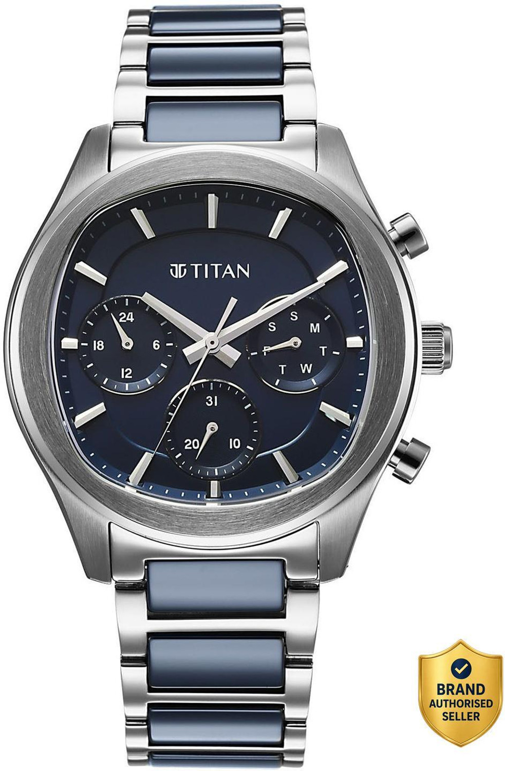 Image of Titan Ceramic Fusion 3.0 Blue Dial Blue Solid Link Stainless Steel Strap Analog Watch - For Men
