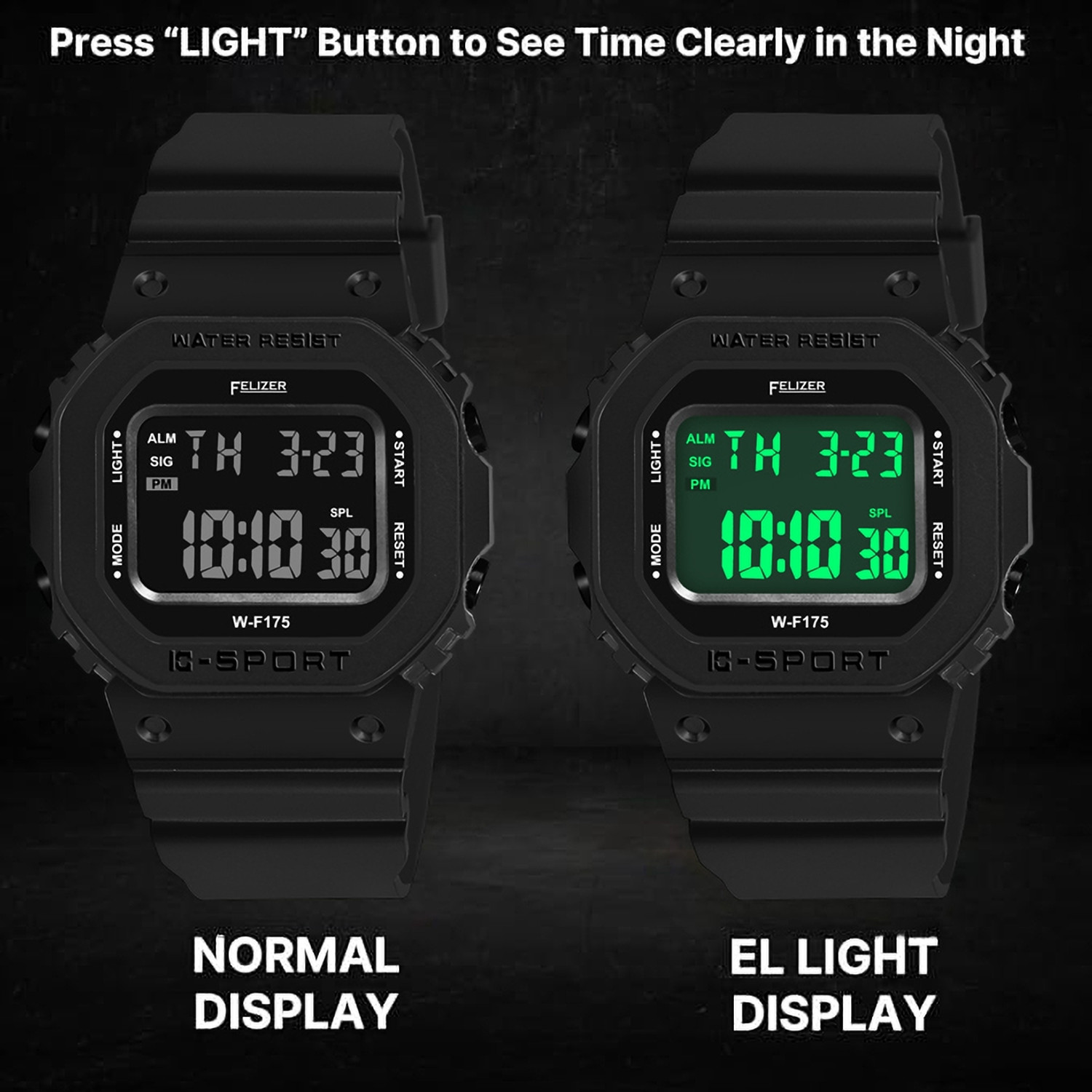Image of Felizer hock-Resistant Watch Watch with EL Light Digital Watch - For Men