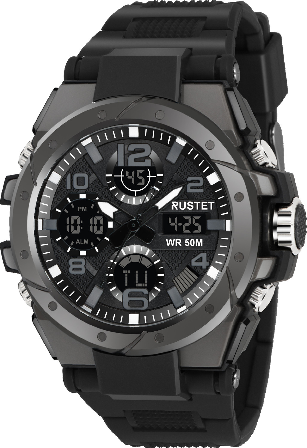 Image of RUSTET 2145 50m Waterproof Dual-Time Multifunctions 12H / 24H Format Analog-Digital Watch - For Men
