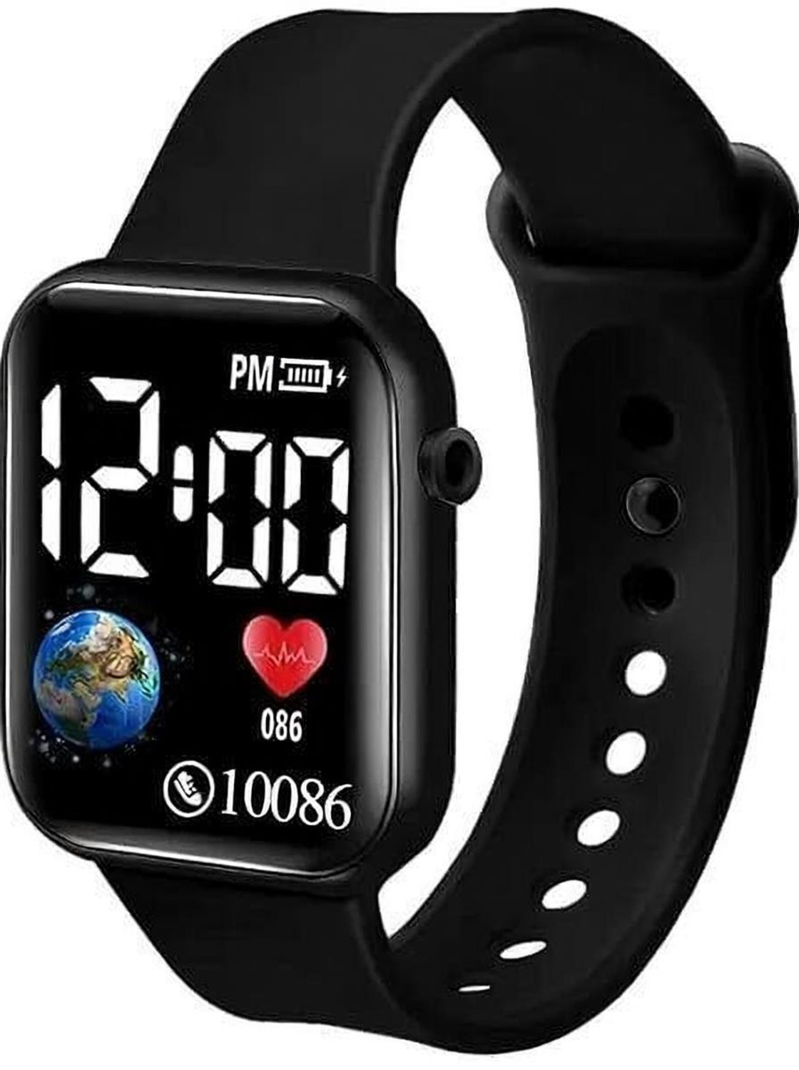 Image of CERO EARTH-BLACK-LED Luminous LED Display Fashionable Children Kids Square Silicon Strap Digital Watch - For Boys & Girls