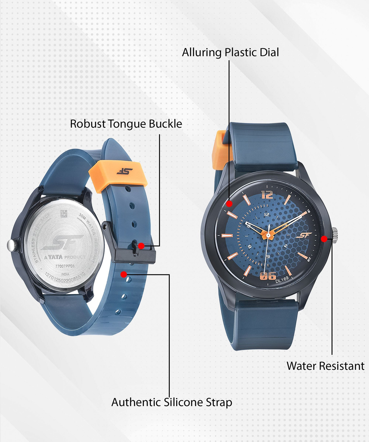 Image of SF 77007PP05 SF Quartz Dark Blue Dial Black PU Strap Analog Watch - For Men