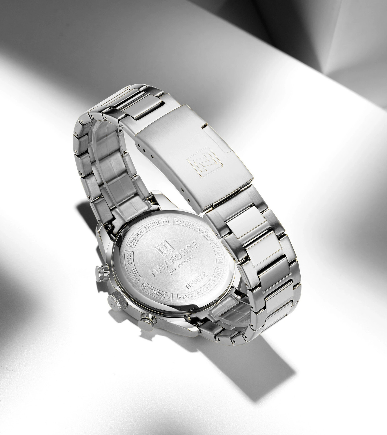 Image of NAVIFORCE NF8076 Classic Silver-Black Multifunctional Date Display Analog Watch - For Men